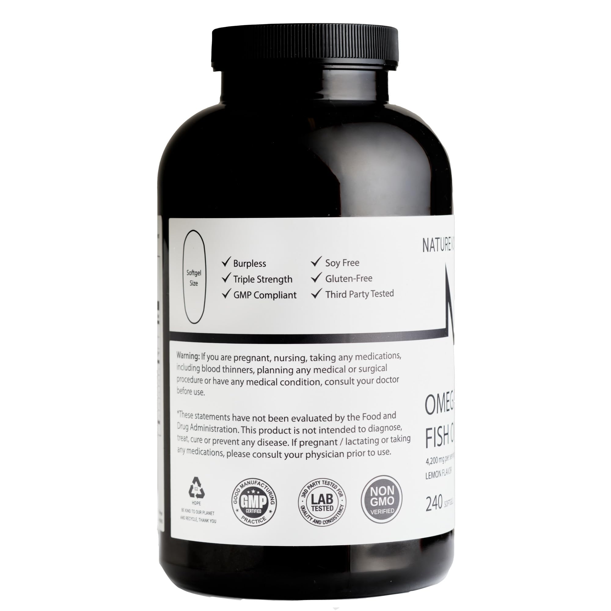 Triple Strength Omega-3 Fish Oil 4200mg – Burpless, Wild-Caught, Lemon | 240 Softgels