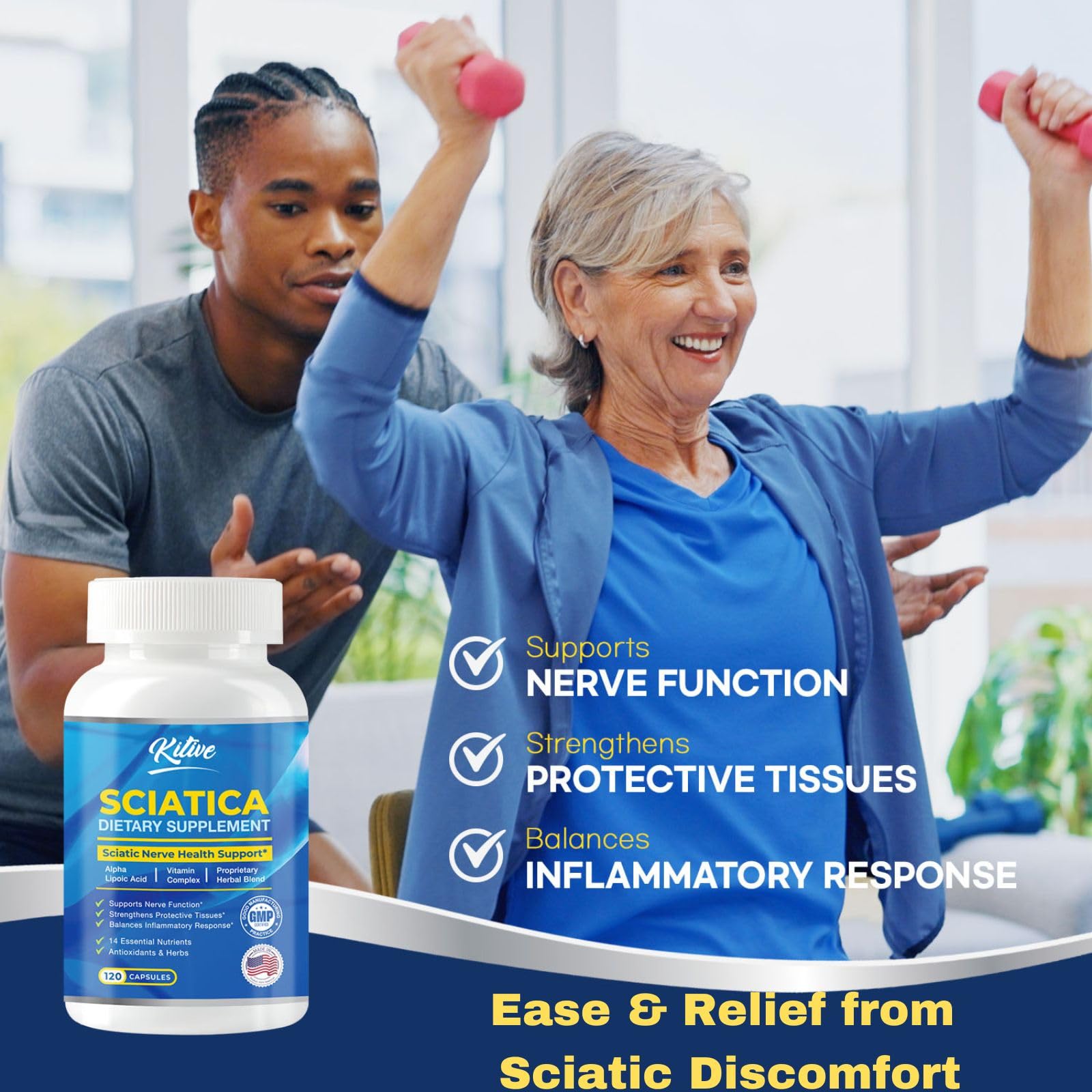 Sciatic Nerve Relief – Advanced Support, 120 Capsules, USA Made, Unflavored