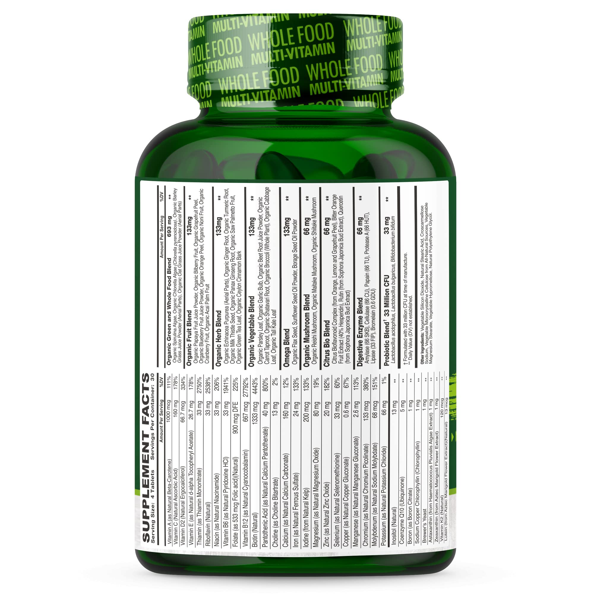 Wholesome Wellness Whole Food Multivitamin for Men – Vegan, Non-GMO, 120 Tablets