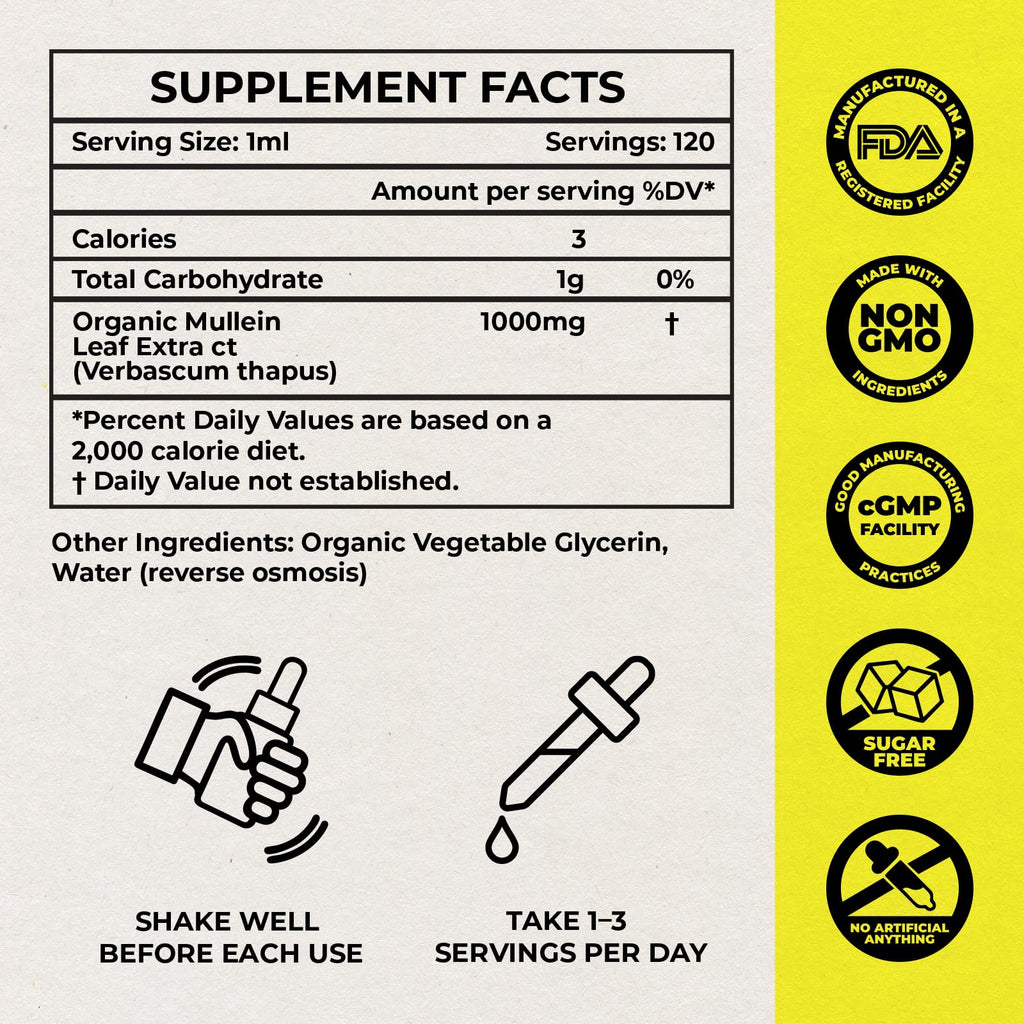 Inhale Mullein Drops for Lungs – Mullein Leaf Extract | Lung Detox & Respiratory Support – Made in USA 4oz
