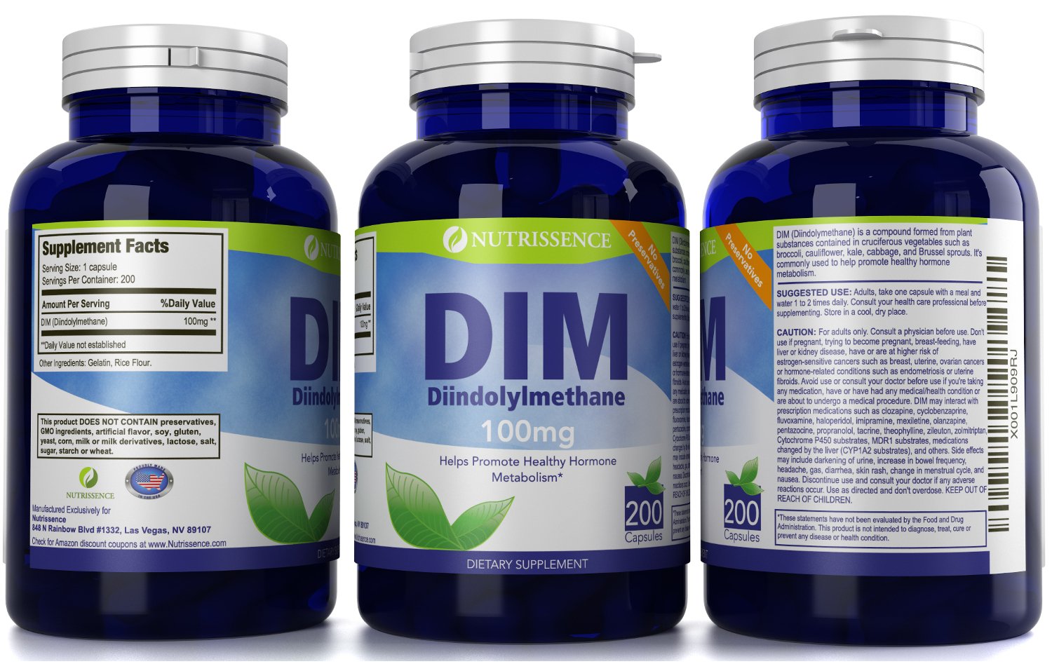 DIM Supplement 100mg – 200 Capsules | Diindolylmethane (DIM) by Nutrissence