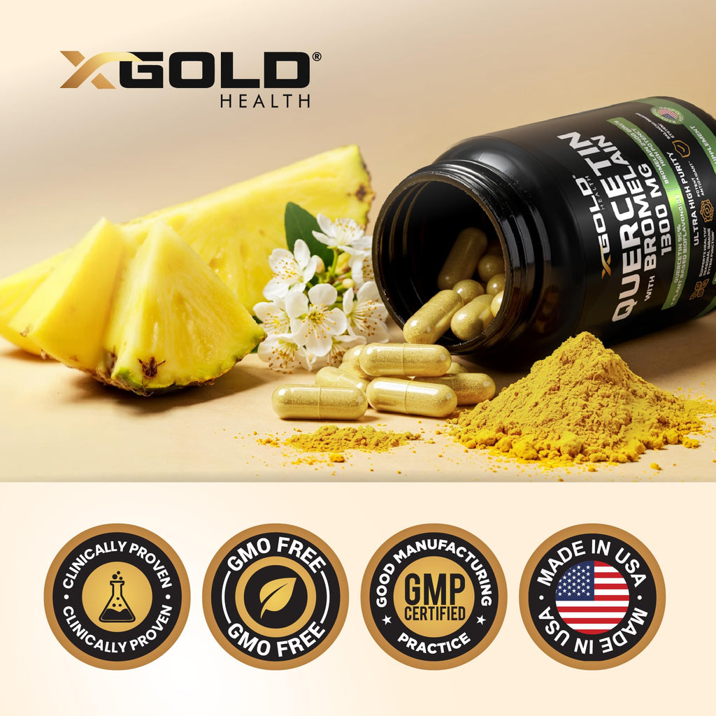 Quercetin + Bromelain 1300mg – 95% Quercetin, 2400 GDU/g Bromelain | Made in USA | 120 Caps