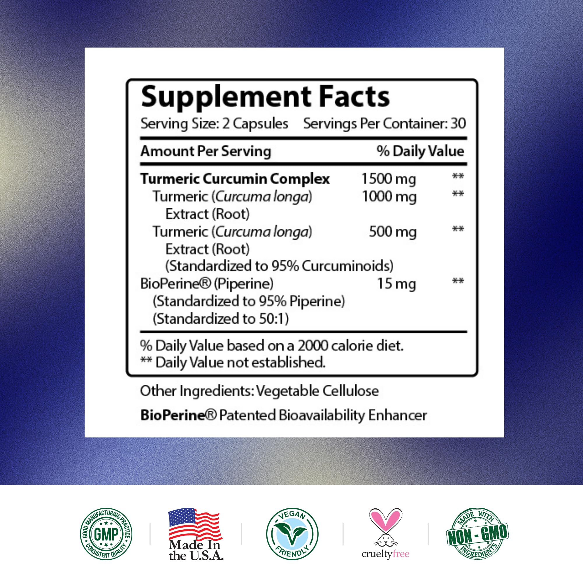 Research Verified Turmeric Curcumin with BioPerine — 60 Capsules — Made in USA