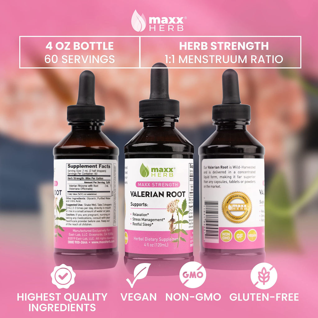 Maxx Herb Valerian Root Extract – Max Strength Liquid for Relaxation & Restful Sleep | Alcohol-Free 4 Oz