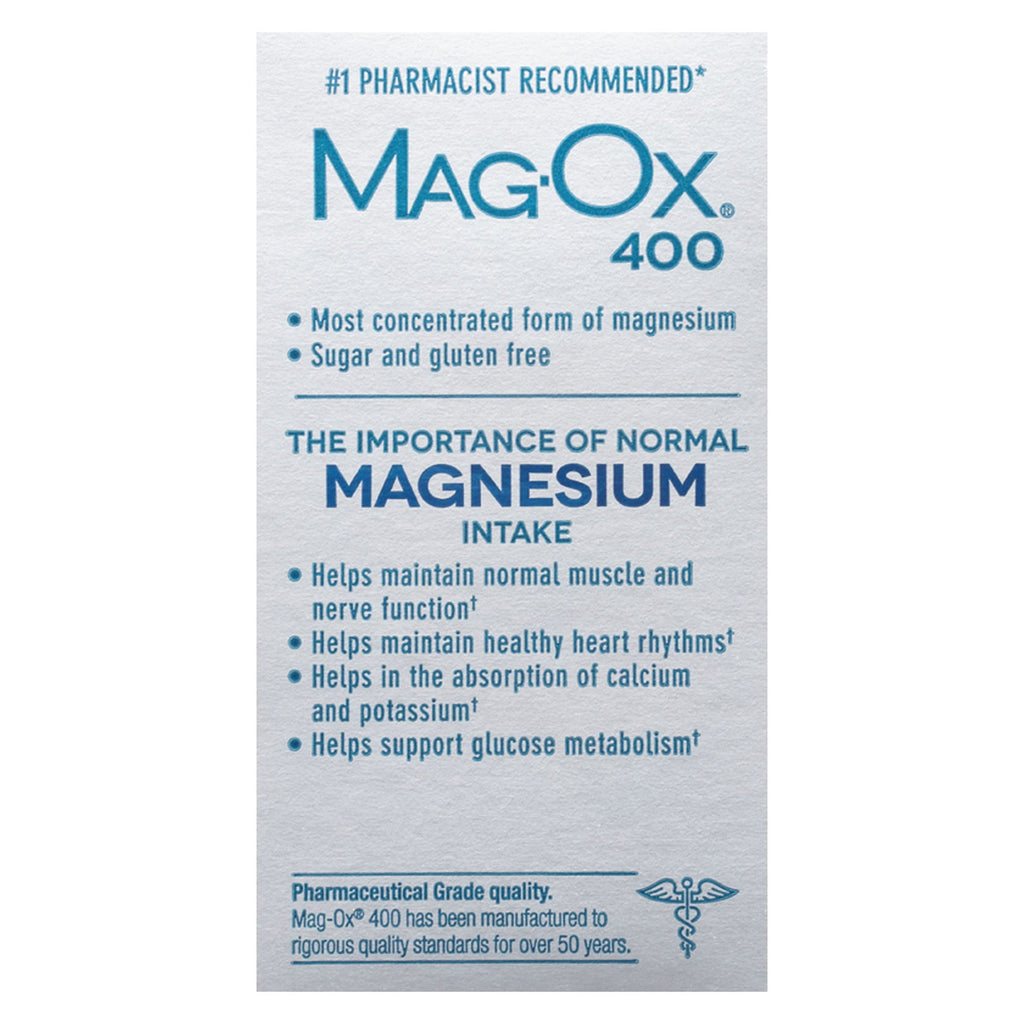 Mag-Ox 400 Magnesium Oxide – 482 mg per Dose, 120 Tablets, Pack of 2 | Pharmaceutical Grade