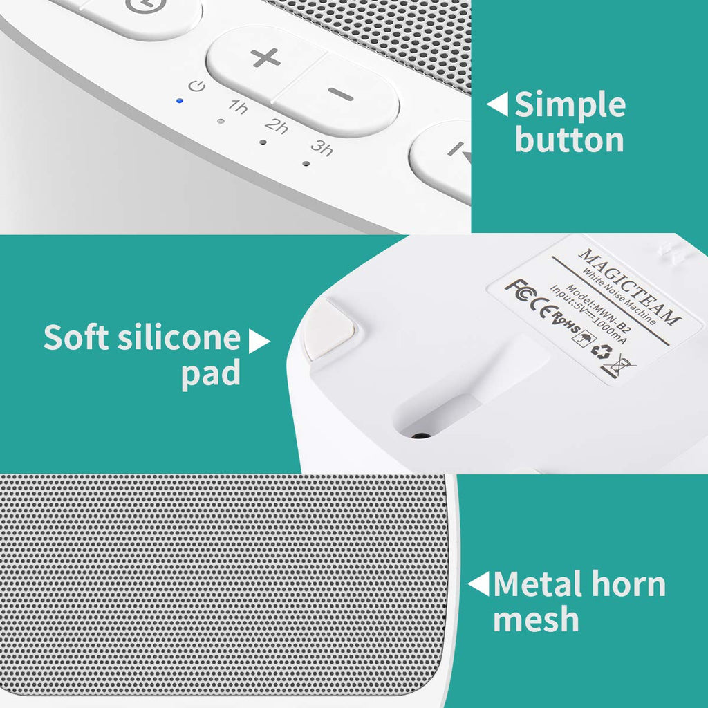 Magicteam Sleep Sound Machine – 40 Soothing Sounds, Memory Function, 32 Volume Levels, AC/USB