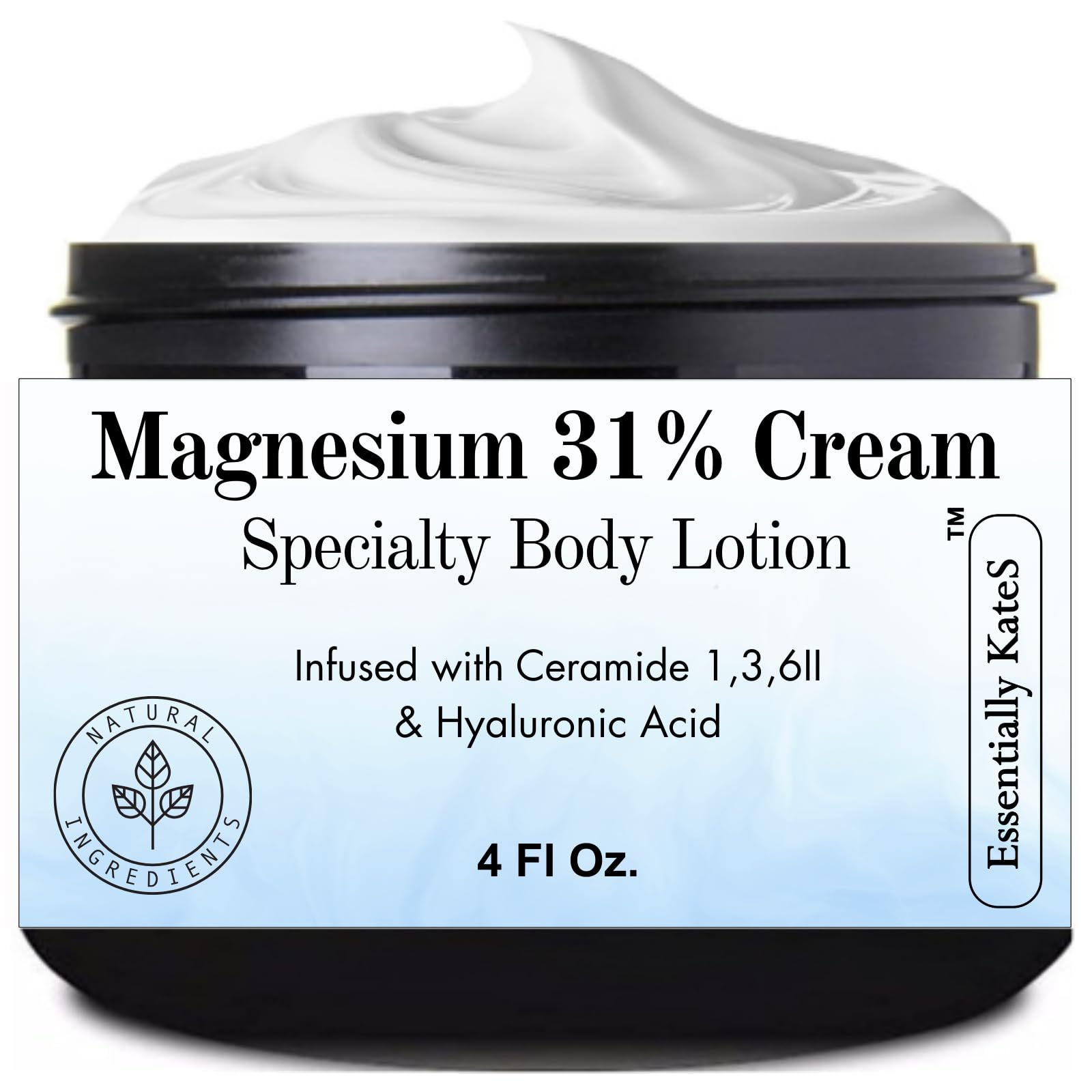 Magnesium 31% Cream Lotion 4 oz – Ceramides 1,3,6II & Hyaluronic Acid