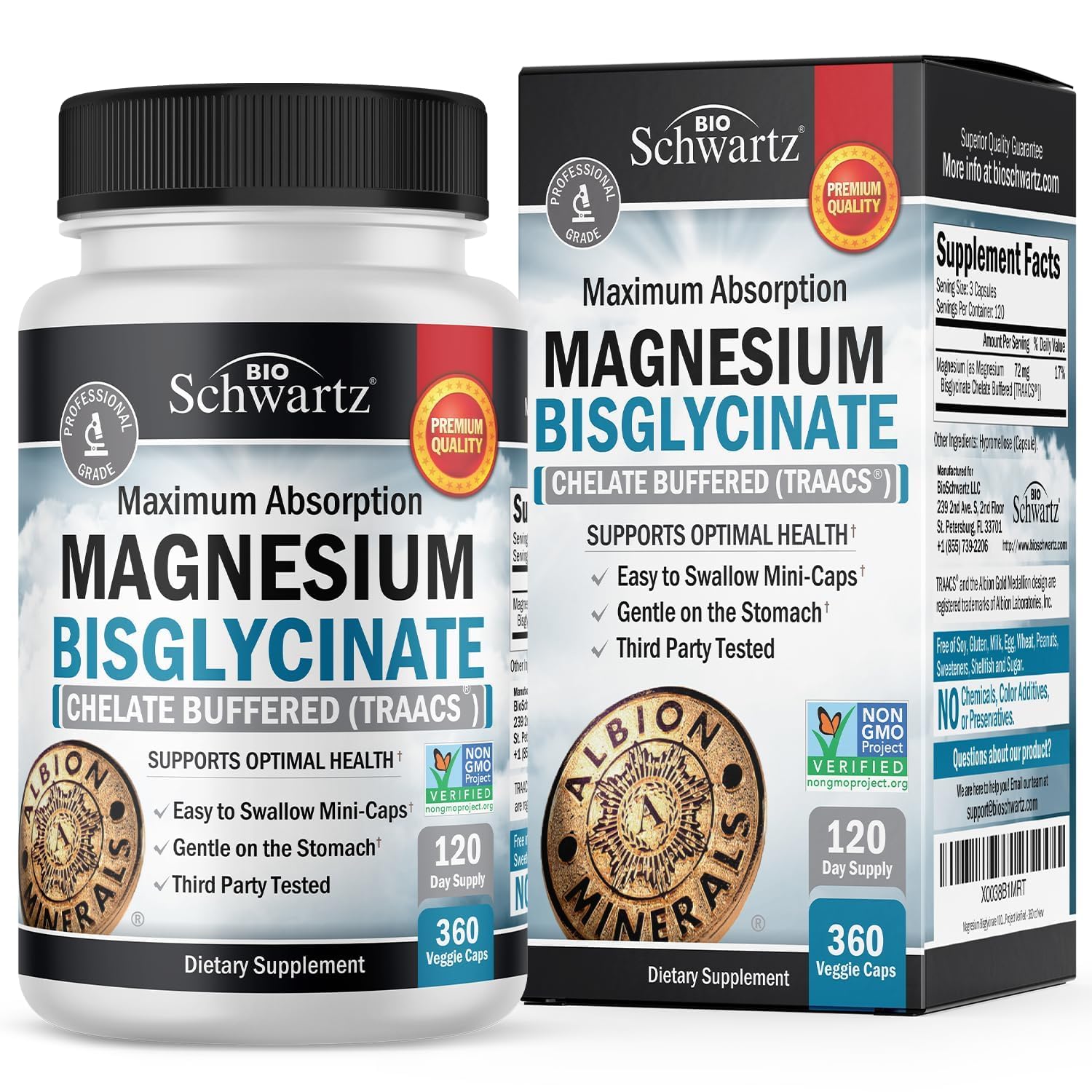 Magnesium Bisglycinate Chelated Supplement – High Absorption, 360 Capsules