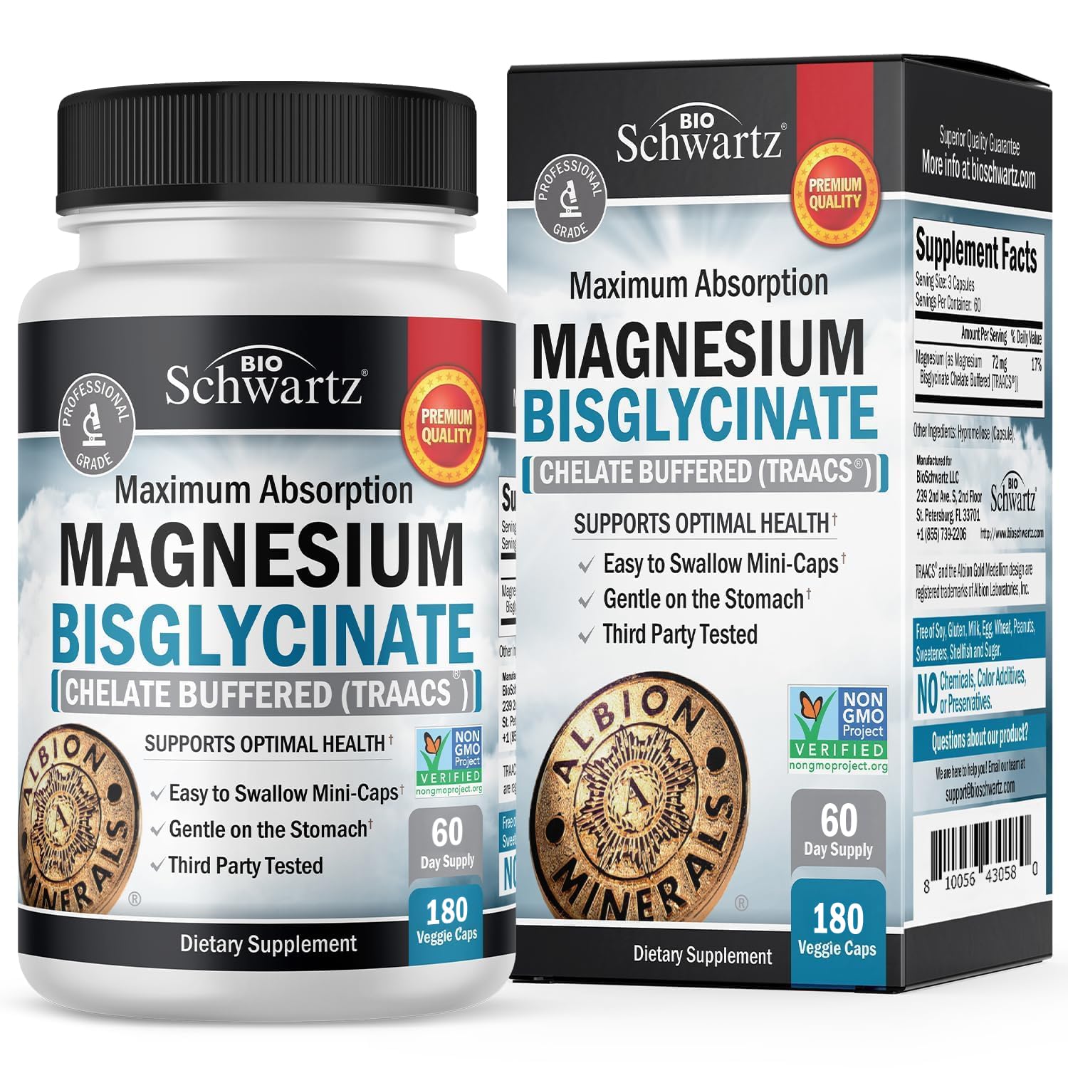 Magnesium Bisglycinate Chelated Supplement – High-Absorption for Muscle, Bone & Joint Support (180 Capsules)