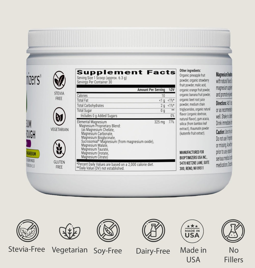 BIOptimizers Magnesium Breakthrough Drink – 8 Magnesium Forms, Electrolytes, Sleep Support & Recovery