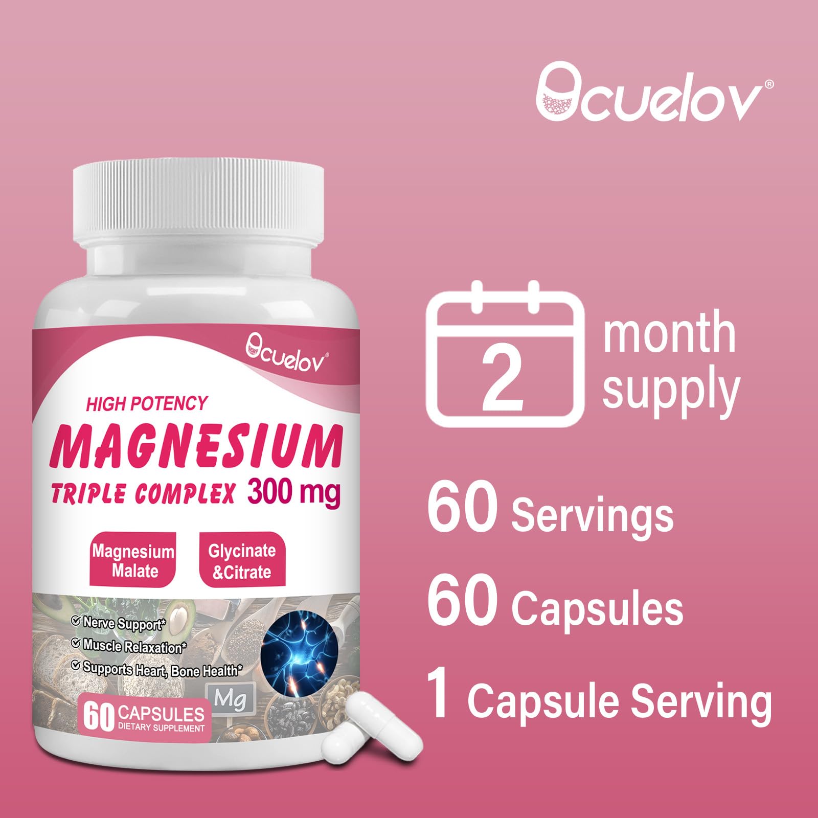 Triple Magnesium Complex 300mg – Glycinate, Malate & Citrate | 60 Caps | Vegan & Non-GMO