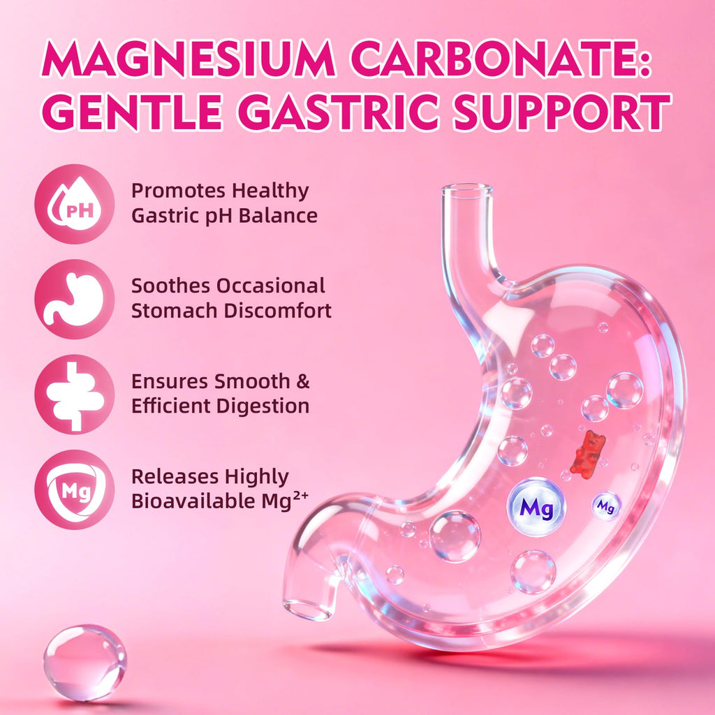 Magnesium Carbonate 500mg Gummies – High Absorption for Adults, Sugar Free, Vegan, Raspberry, 60 Count