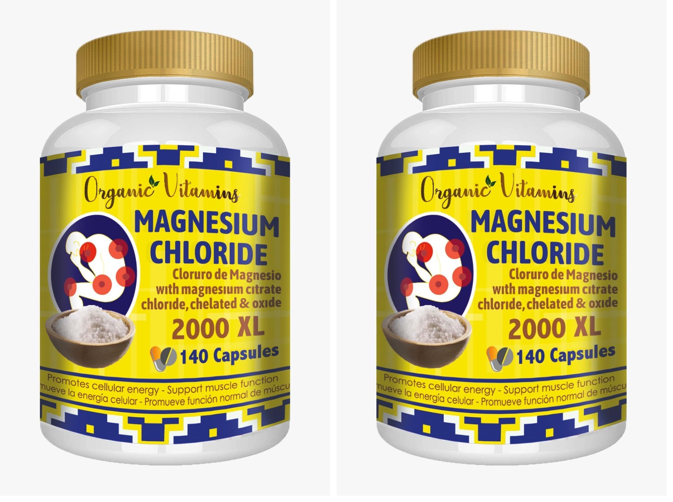Magnesium Chloride 140 Capsules - High Absorption Mg (Citrate, Chelated & Oxide) - Non-GMO Pack of 2