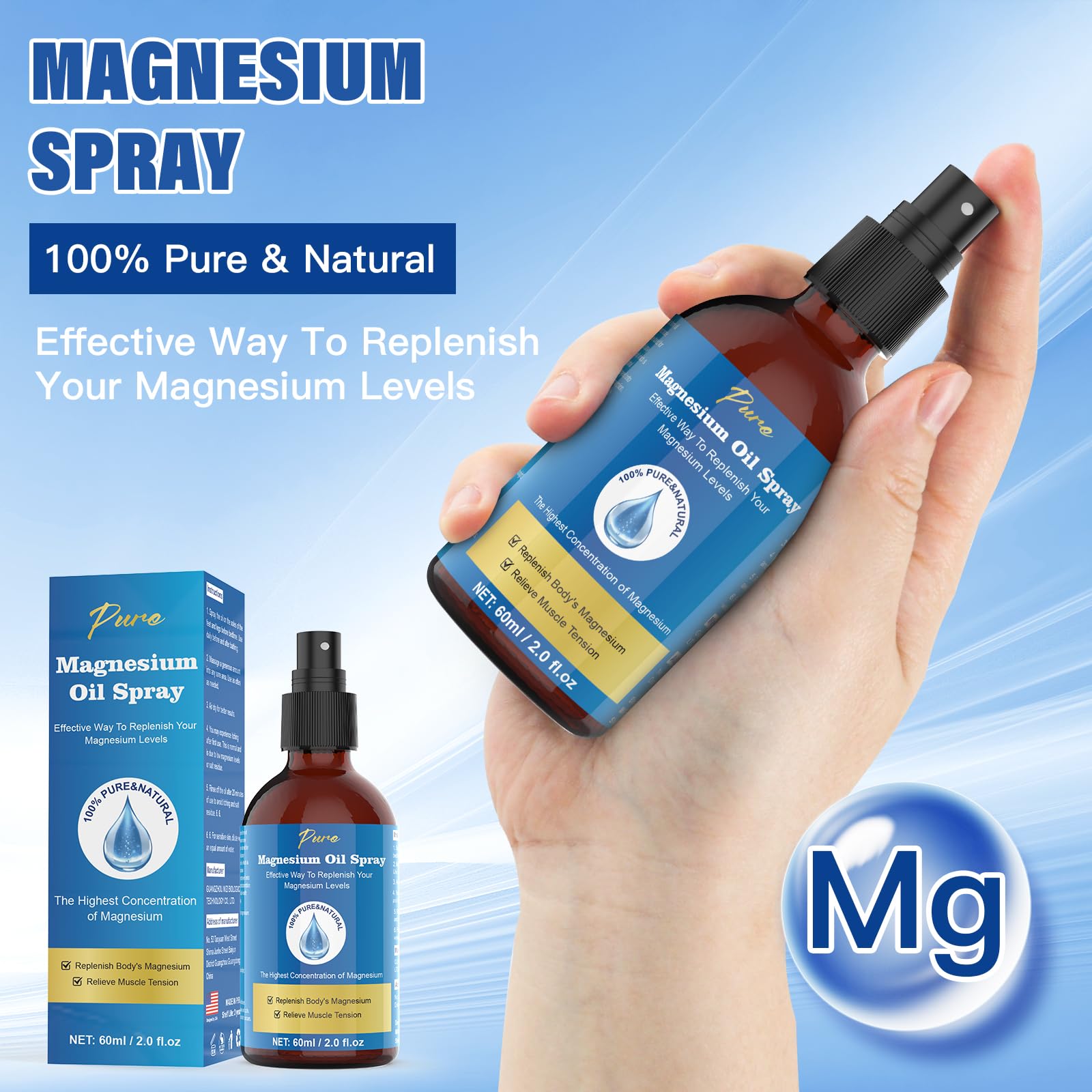 Pure Magnesium Oil Spray | Mg Oil for Feet – 2 oz / 60 ml
