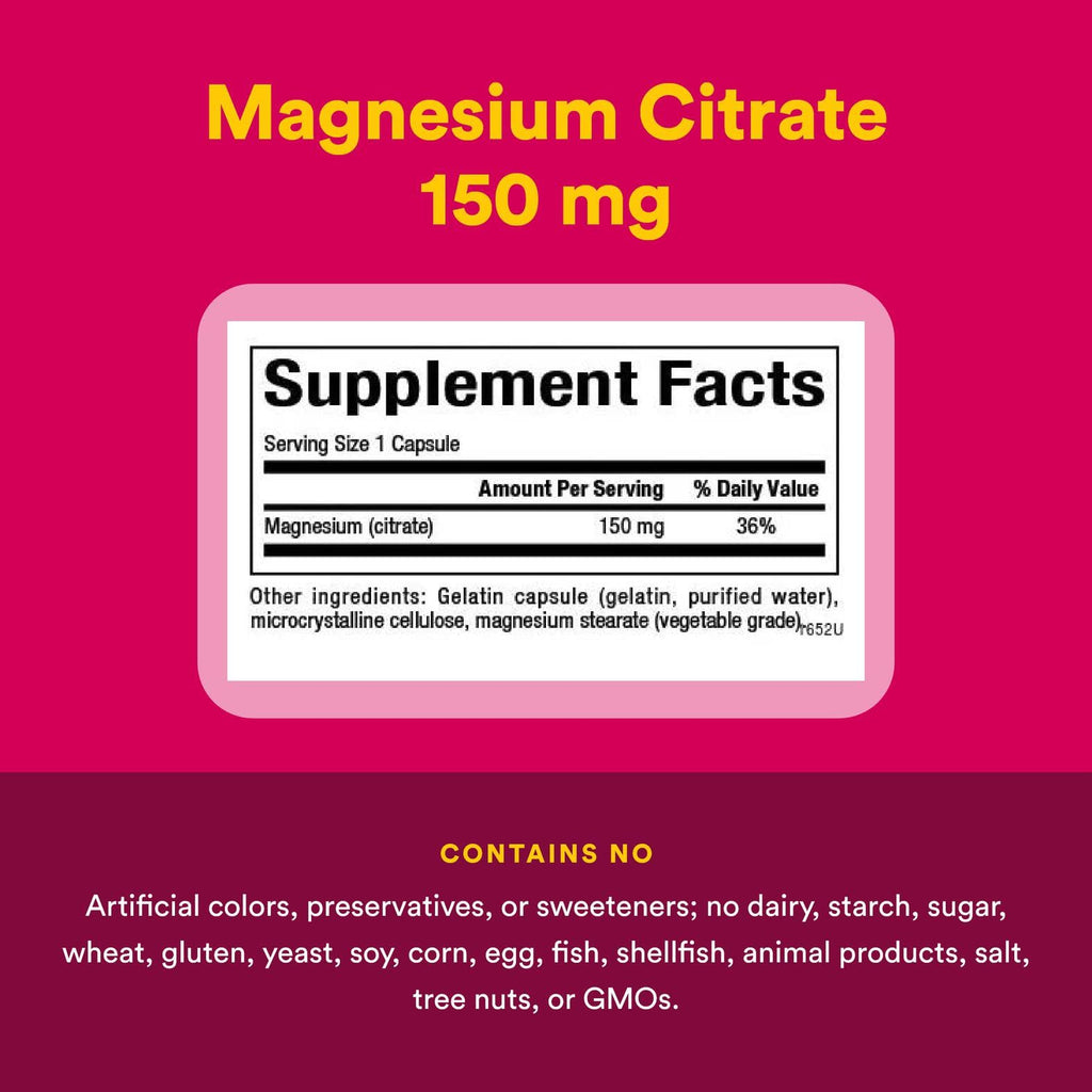 Natural Factors Magnesium Citrate 150 mg – 180 Capsules | Muscle & Heart Health