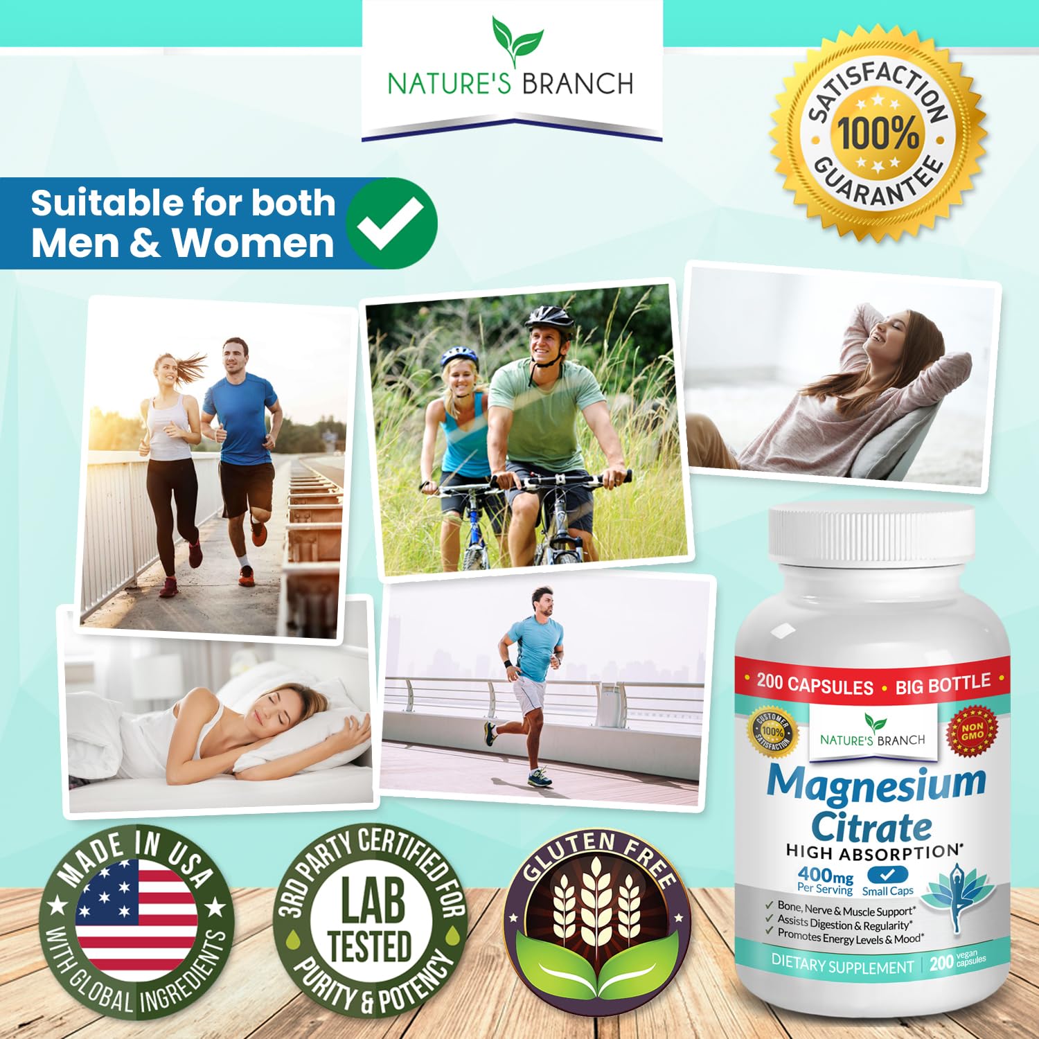 Magnesium Citrate 400mg - 200 Capsules | High Potency, Vegan, Made in USA