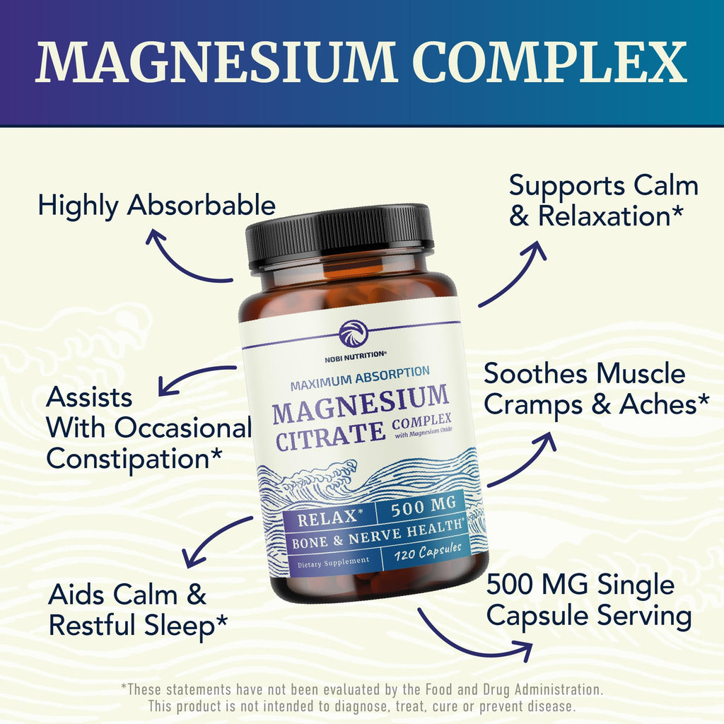 Magnesium Citrate 500 MG (120ct) – Calm, Digestive Support & 4-Month Supply