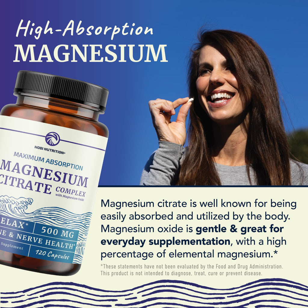 Magnesium Citrate 500 MG (120ct) – Calm, Digestive Support & 4-Month Supply
