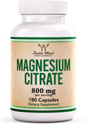 Magnesium Citrate 800mg - 180 Capsules | Digestion & Constipation Support | Vegan, Non-GMO | Double Wood Supplements