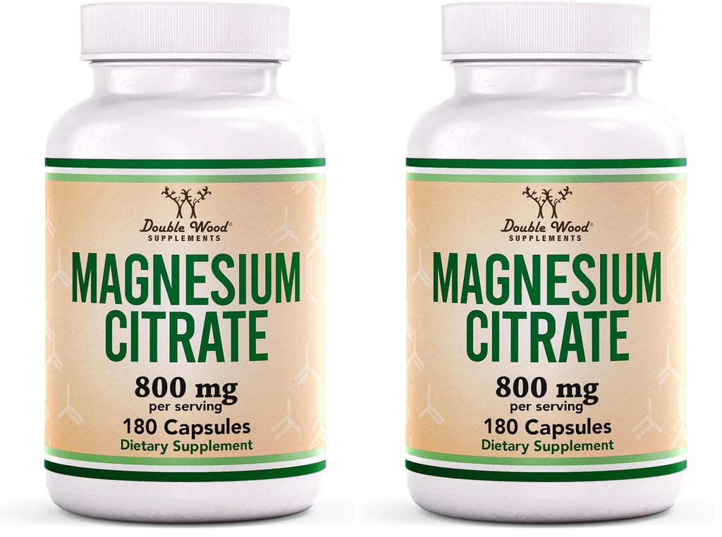 Magnesium Citrate 800mg – 180 Capsules | Digestion & Constipation Support | Vegan, Non-GMO | Double Wood Supplements (Pack of 2)