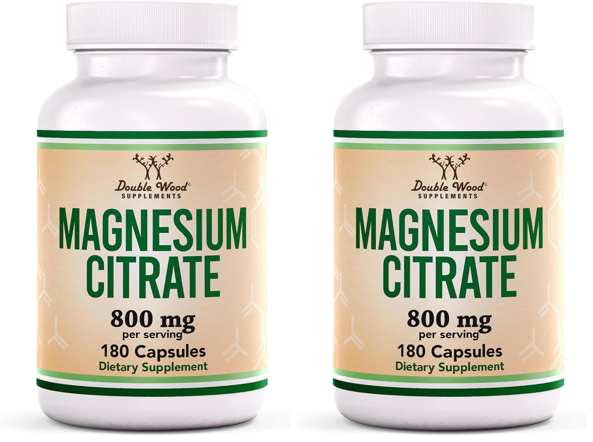 Magnesium Citrate 800mg – 180 Capsules | Digestion & Constipation Support | Vegan, Non-GMO | Double Wood Supplements (Pack of 2)