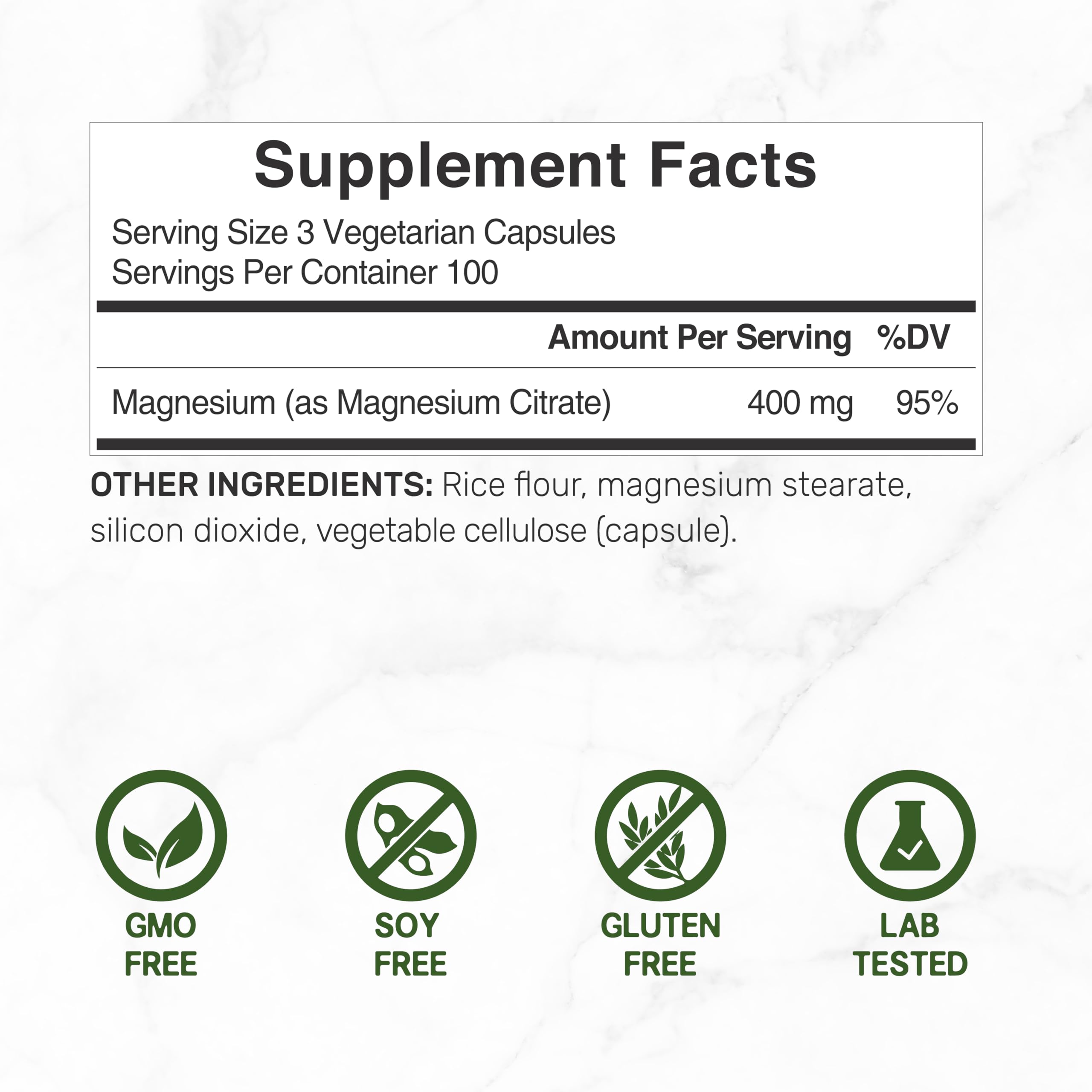 Magnesium Citrate 400mg – 300 Veggie Capsules | Chelated & High Absorption