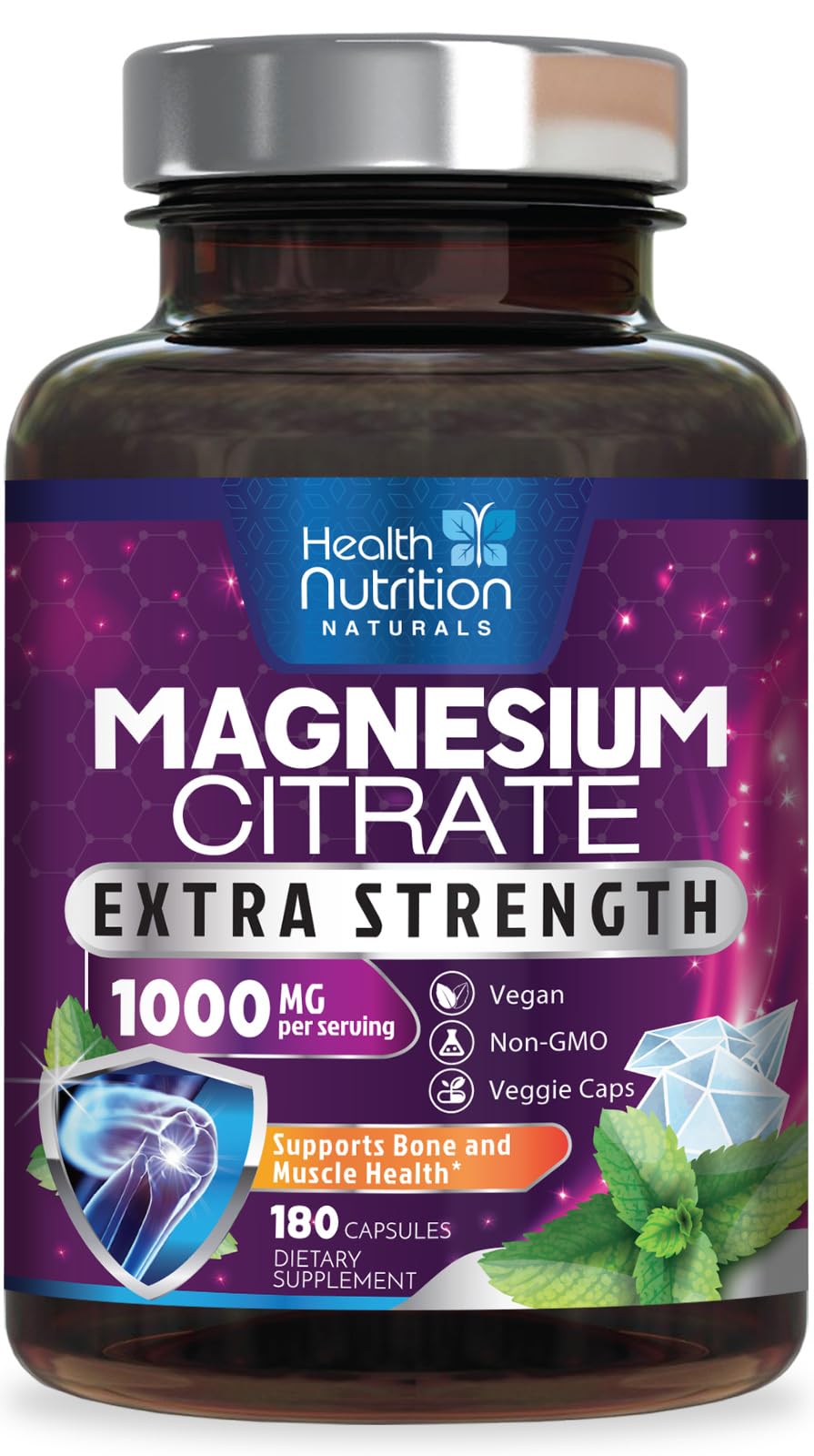 Magnesium Citrate Capsules 1000mg - High Absorption | 180 Caps