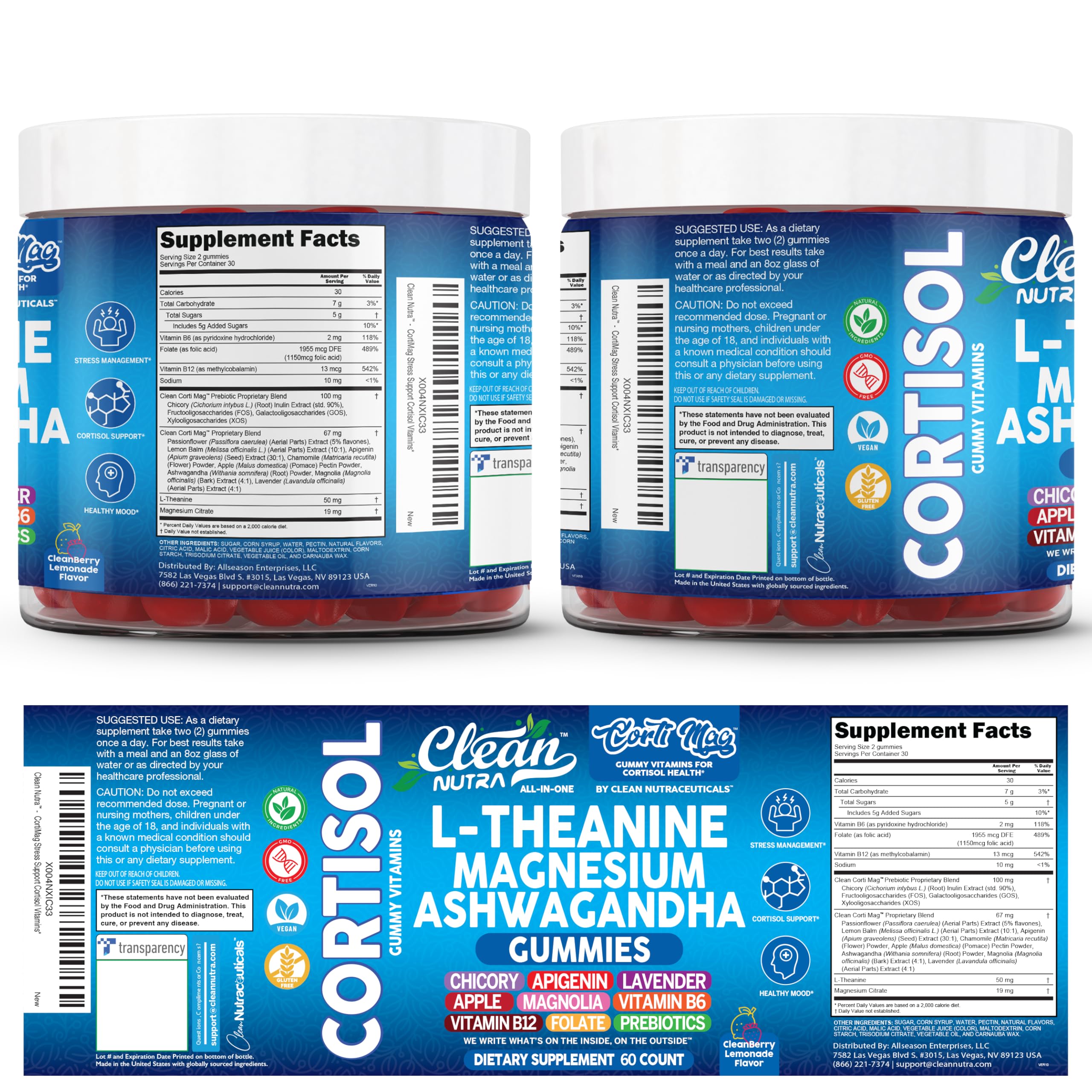 Clean Nutra Cortisol Gummies – L-Theanine, Magnesium & Ashwagandha