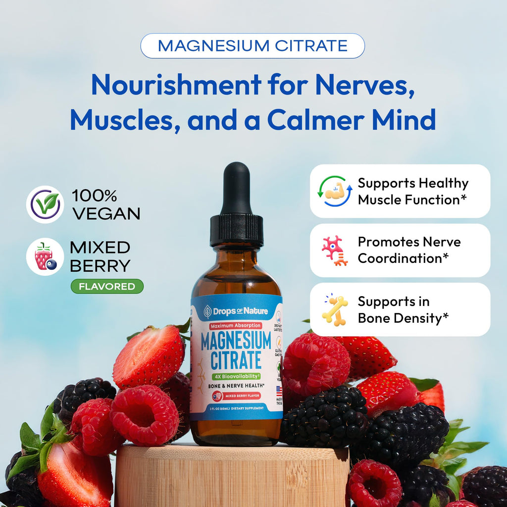 Magnesium Citrate Liquid – Bioavailable 150 mg Magnesium, Vegan (Mixed Berry, 60 mL)