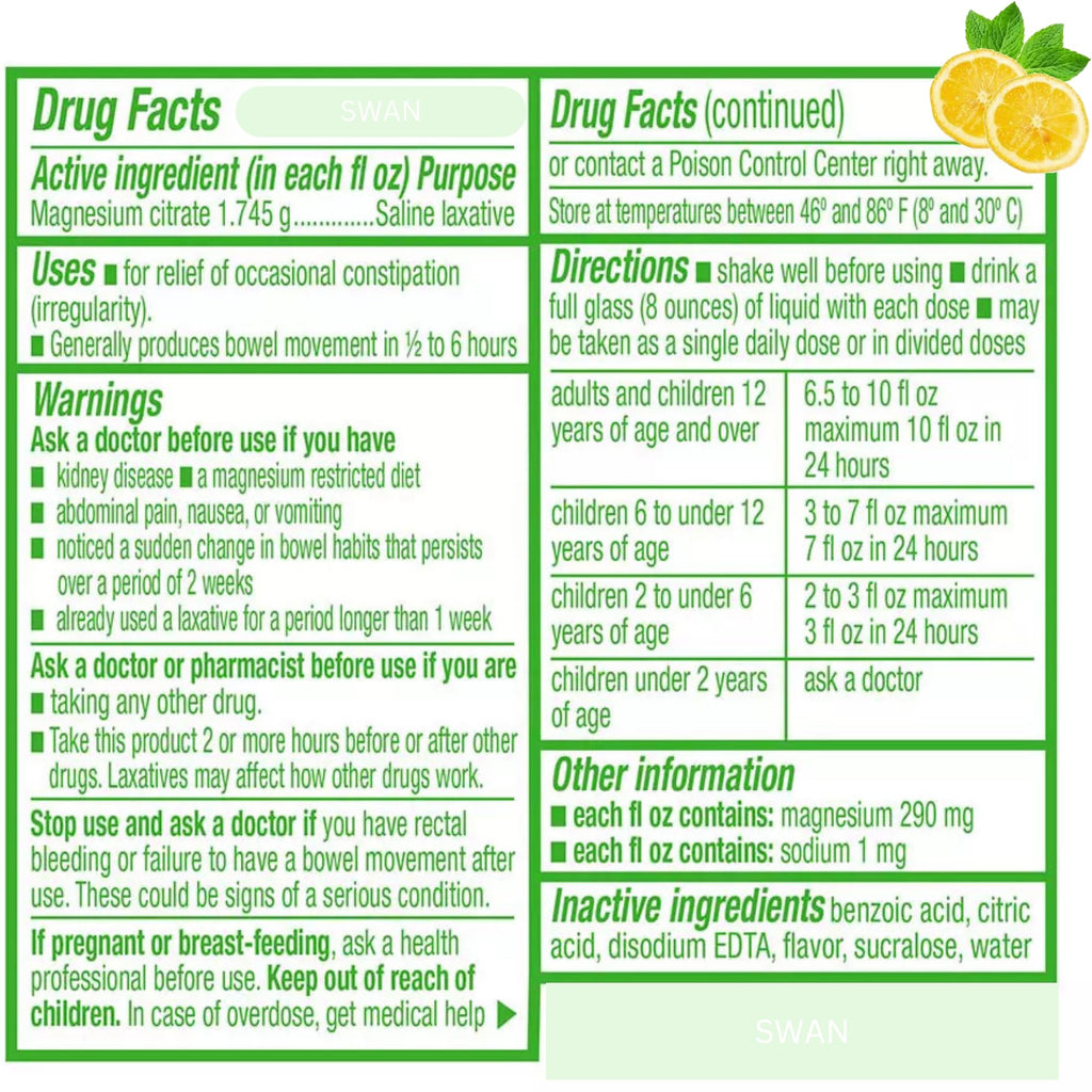 Magnesium Citrate Oral Solution – Fast-Acting Laxatives (Lemon, 10 oz)