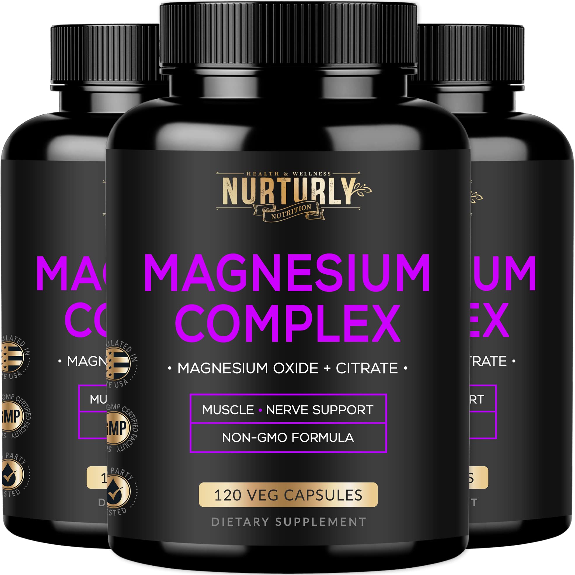 NURTURLY Magnesium Citrate & Oxide 500mg Complex – High Absorption, 360 Vegan Capsules