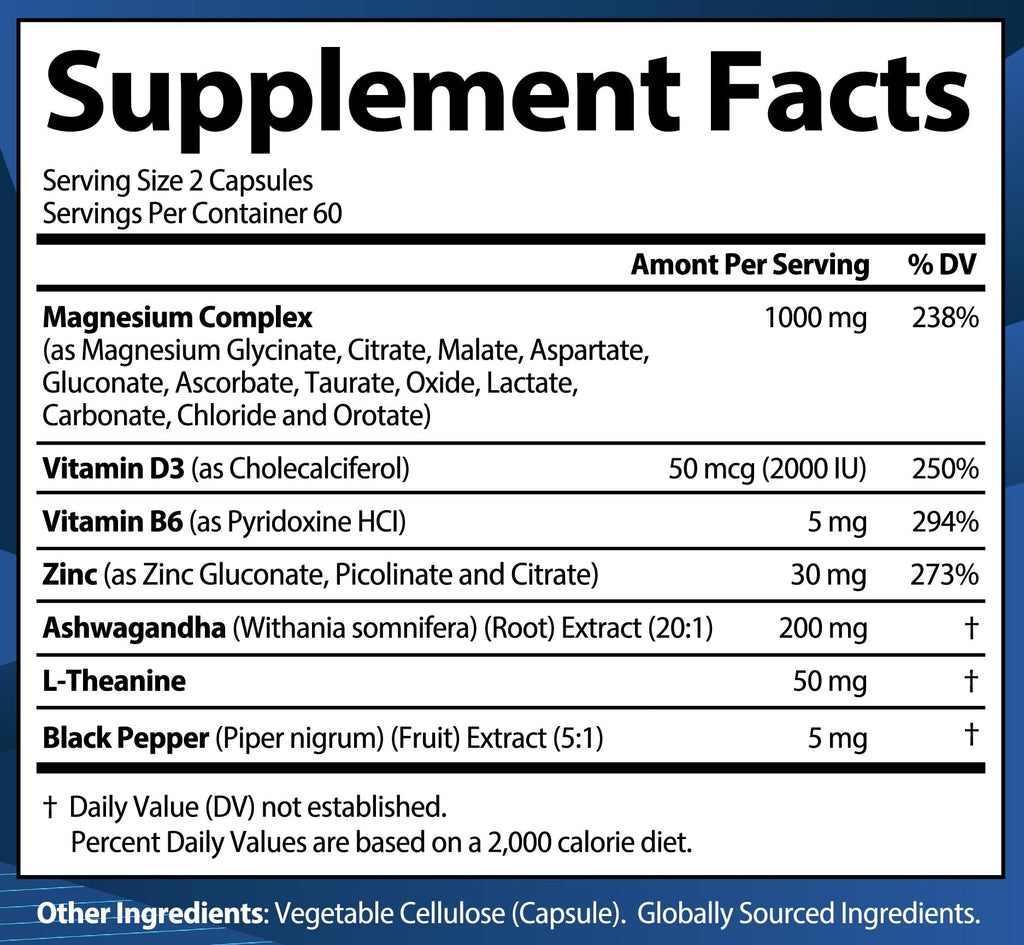 Magnesium Complex 12-in-1 1000mg | Sleep & Stress Support | USA (120 Capsules)