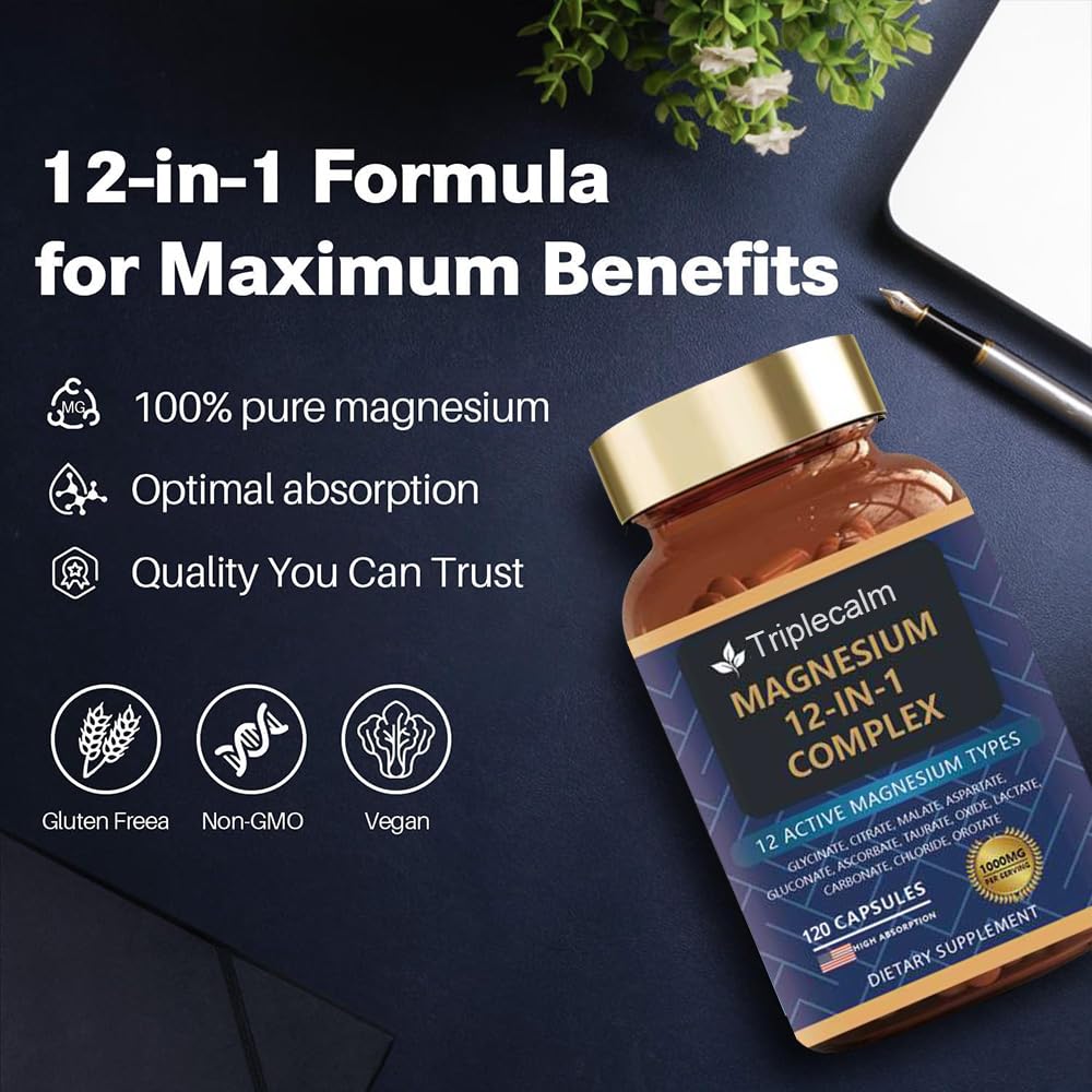 12 in 1 Magnesium Complex – High-Absorption Mg Glycinate, Citrate, Malate & Taurate | 120 Capsules