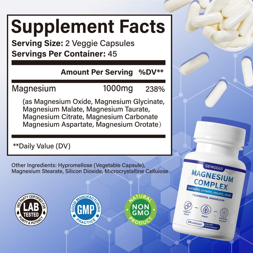 Magnesium Complex 1000mg – 8 Forms (Glycinate, Citrate, Malate) – Vegan, Non-GMO