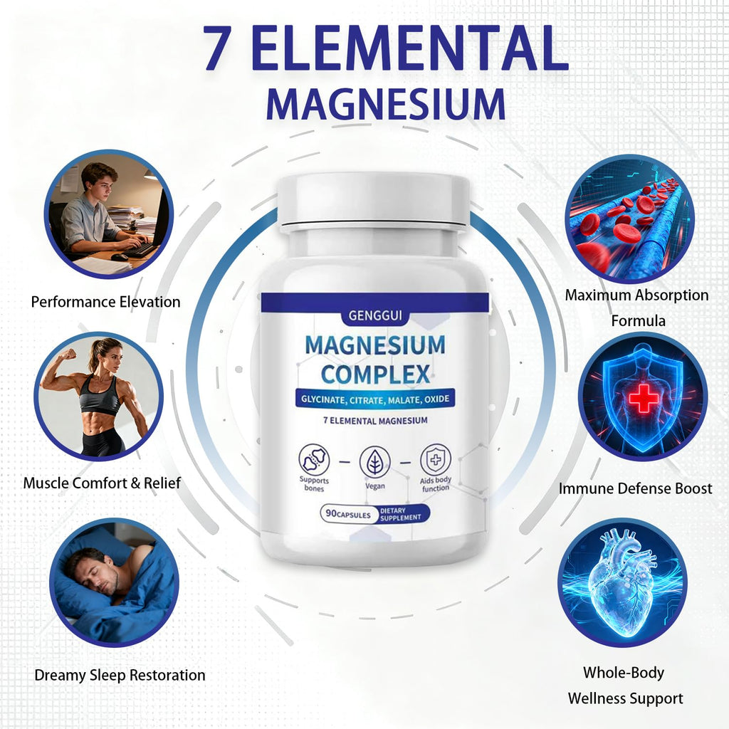 Magnesium Complex 7-Elemental – 1000mg Glycinate, Citrate & Malate | 90 Vegan Capsules