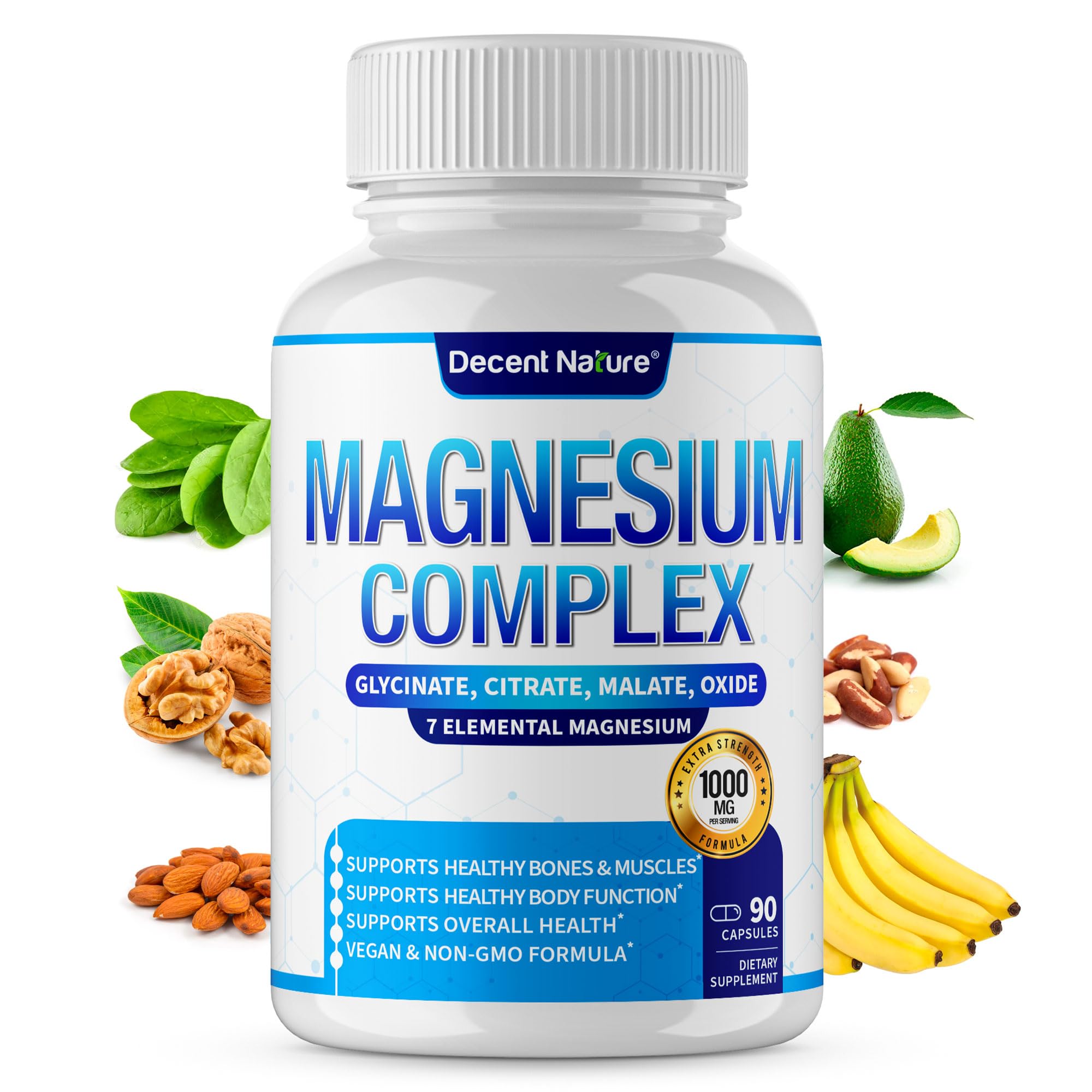 Magnesium Complex 7-Elemental Magnesium Supplement 1000mg – Non-GMO, 90 Capsules