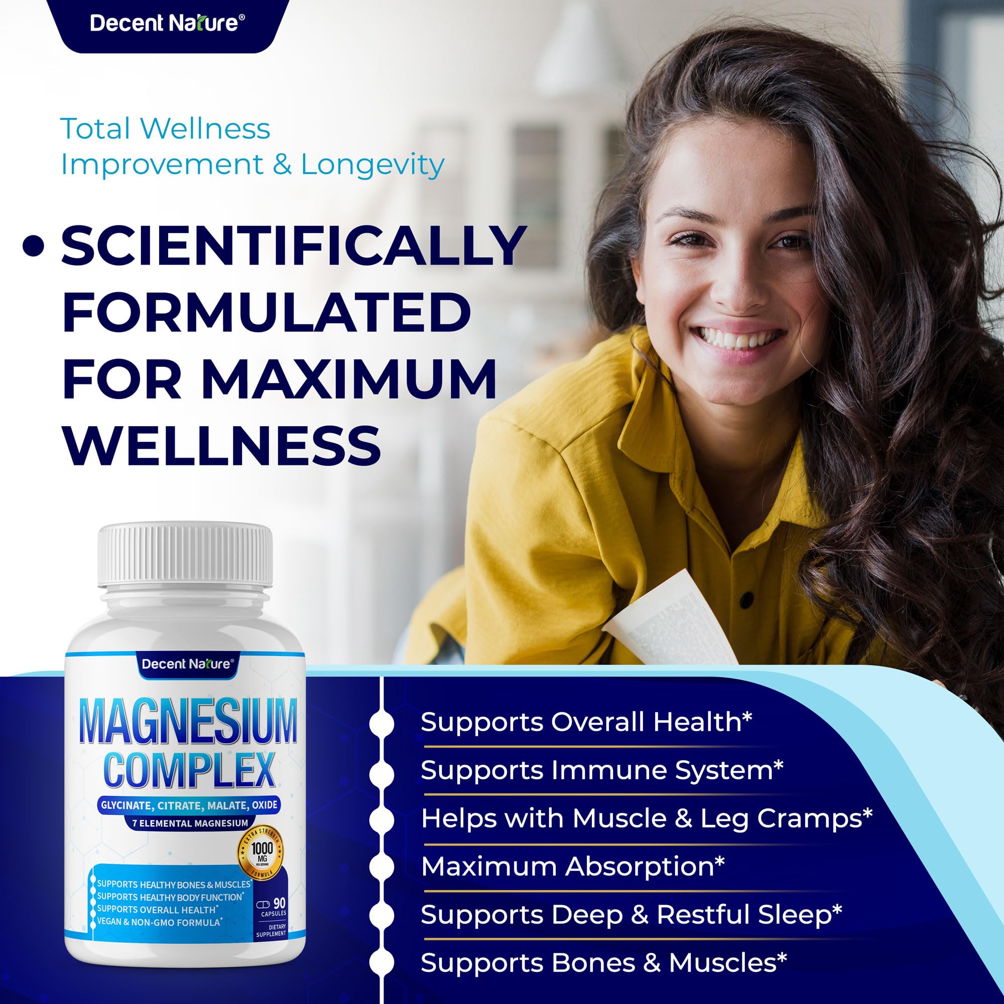 Magnesium Complex 7-Elemental Magnesium Supplement 1000mg – Non-GMO, 90 Capsules