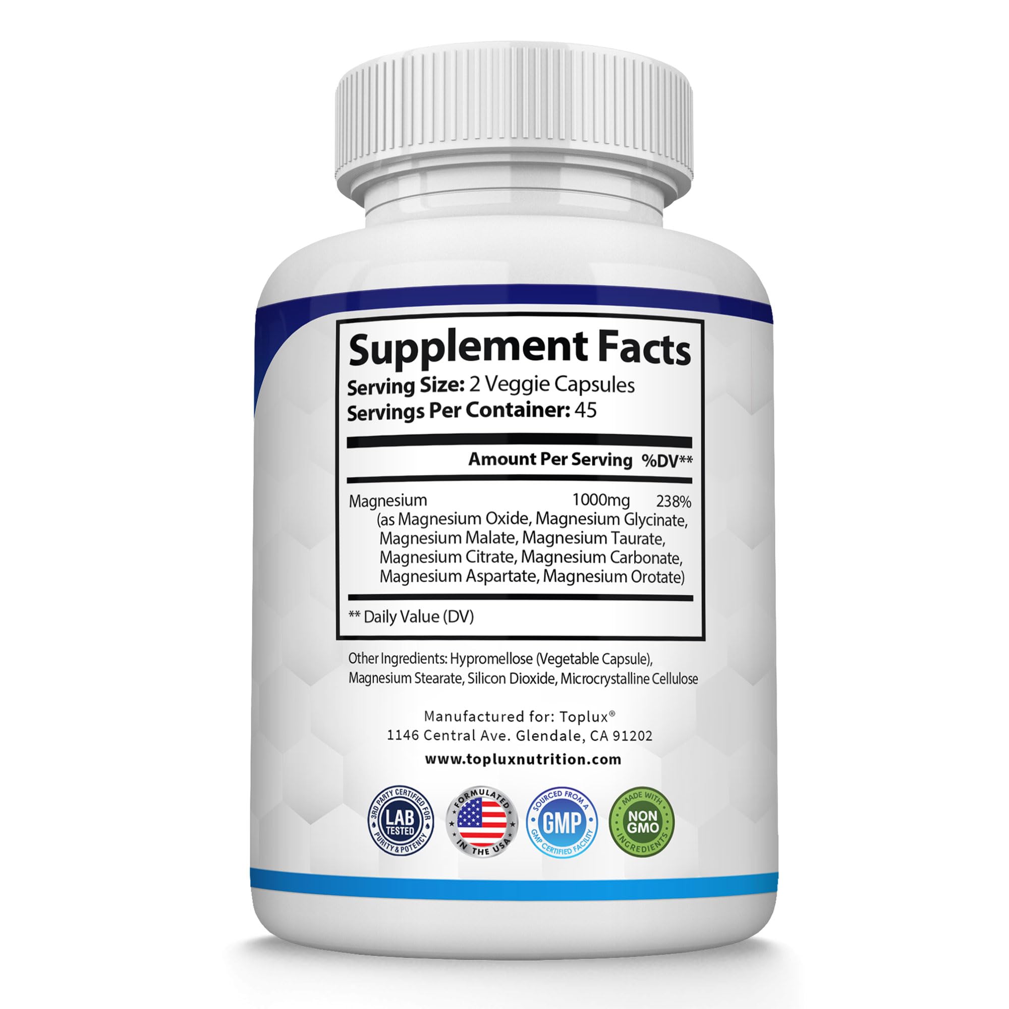 Magnesium Complex 8-Elemental 1000mg – Glycinate, Citrate, Malate, Taurate | 90 Veg Capsules