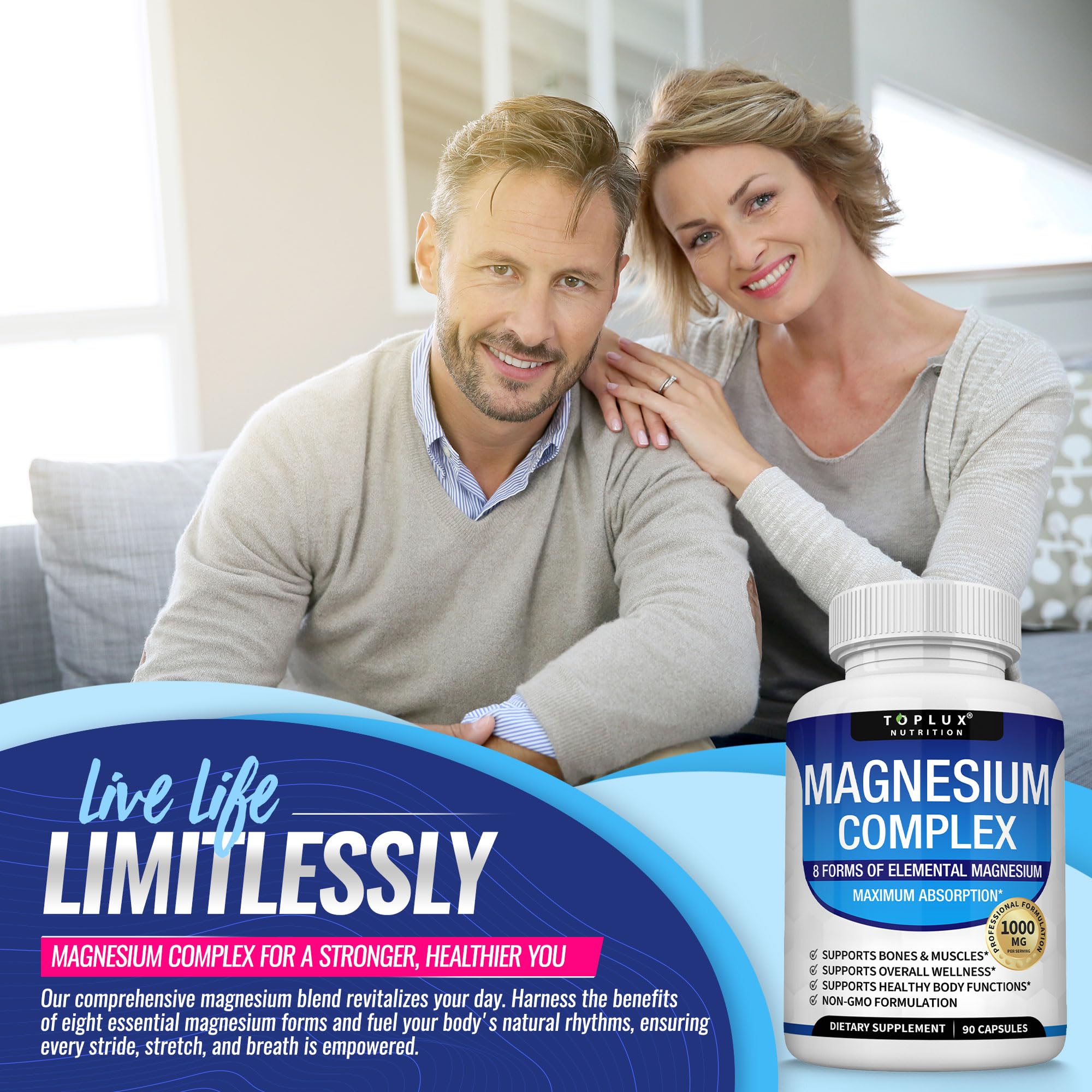 Magnesium Complex 8-Elemental 1000mg – Glycinate, Citrate, Malate, Taurate | 90 Veg Capsules