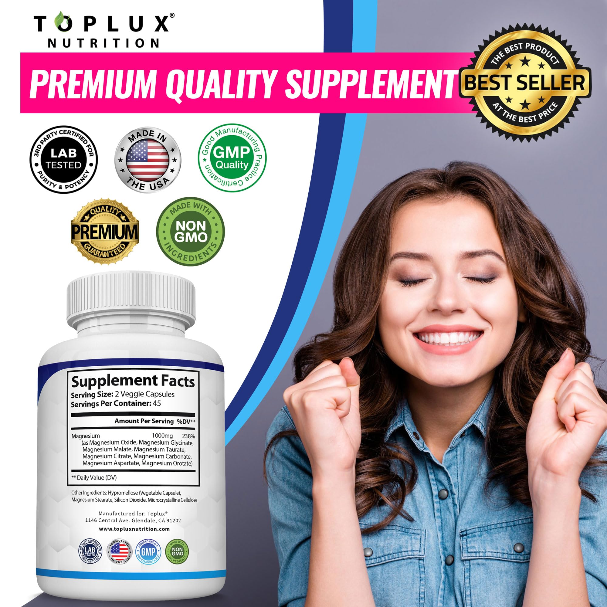 Magnesium Complex 8-Elemental 1000mg – Glycinate, Citrate, Malate, Taurate | 90 Veg Capsules