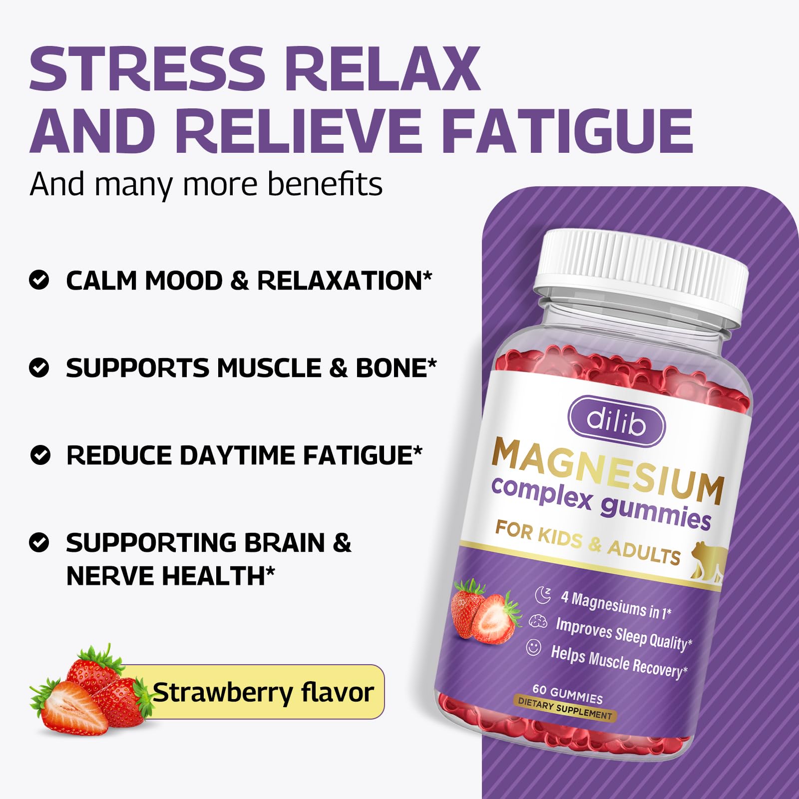 Magnesium Complex Gummies for Kids & Adults | Calm Chewable Gummies | 60 Gummies