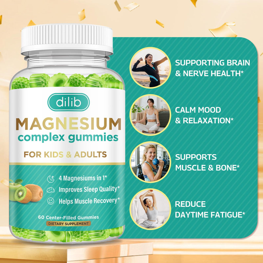Magnesium Complex Gummies for Kids & Adults | Vegan 60 Gummies - Glycinate, Taurate, Citrate & Malate