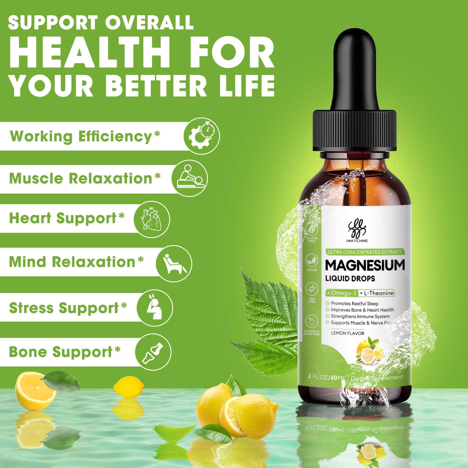 Magnesium Complex Liquid Drops – Glycinate, Oxide, Taurate & Citrate, Lemon 2 fl oz