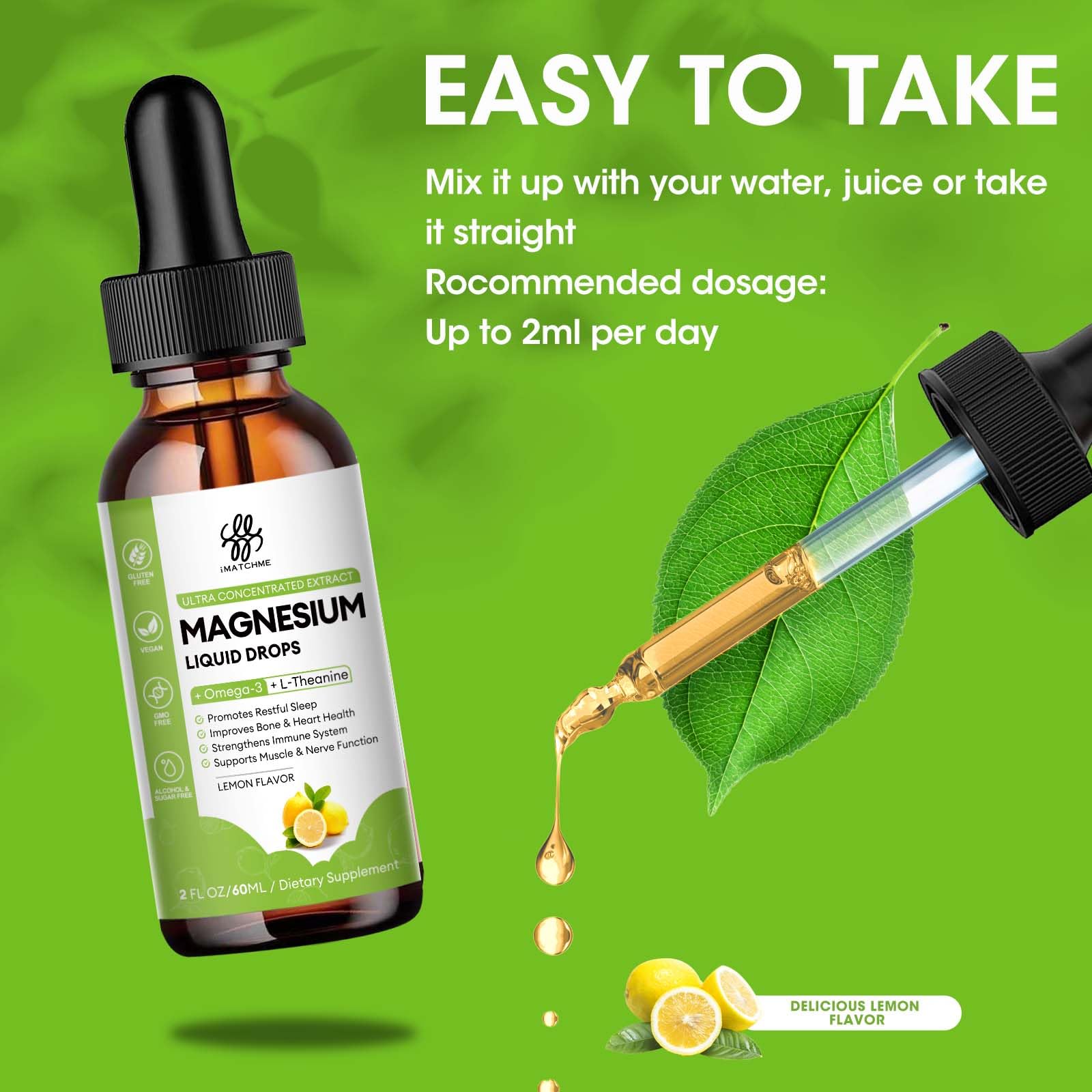 Magnesium Complex Liquid Drops – Glycinate, Oxide, Taurate & Citrate, Lemon 2 fl oz