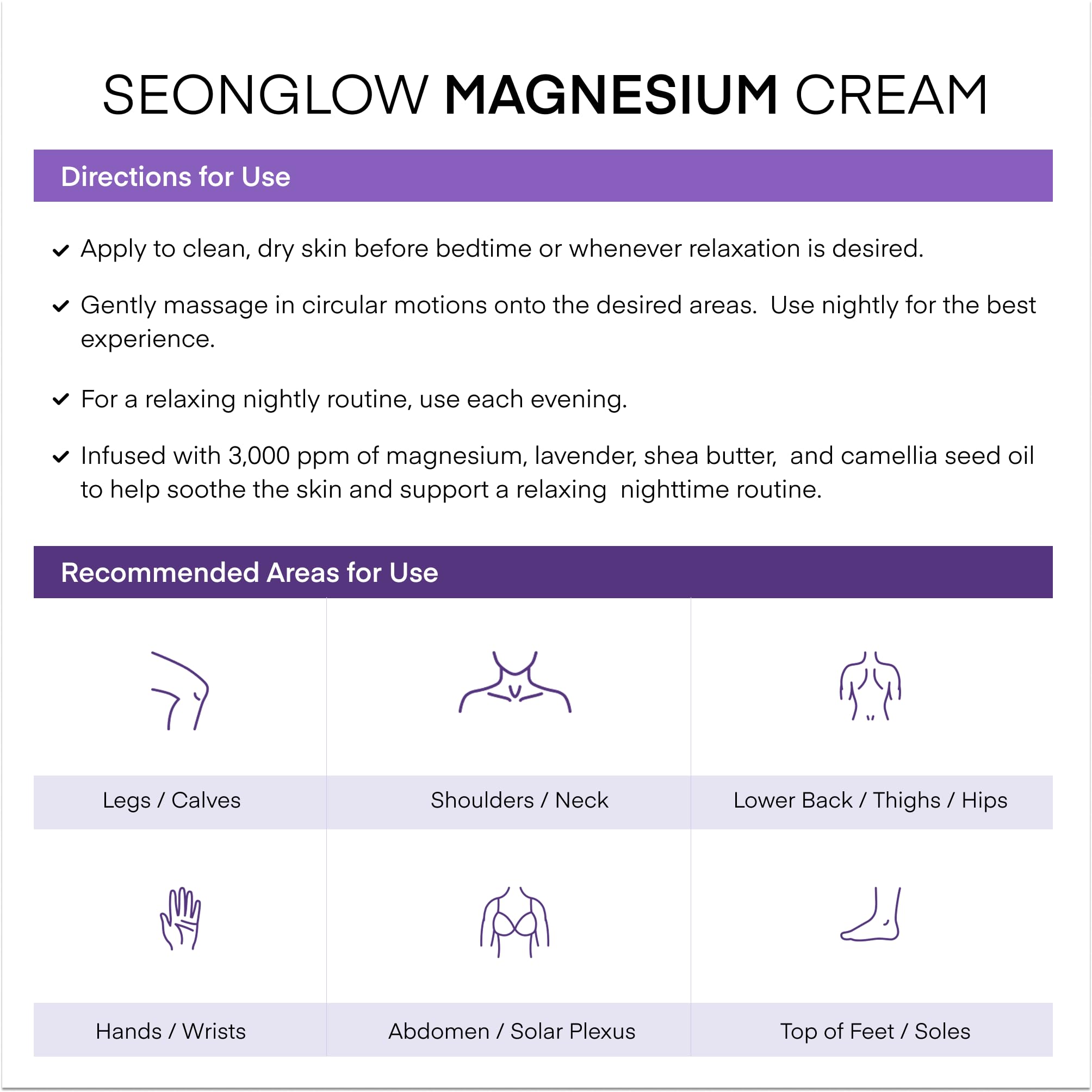Magnesium Cream for Sleep & Leg Cramps – Lavender & Shea Butter, 4.06 Fl Oz (Made in Korea)
