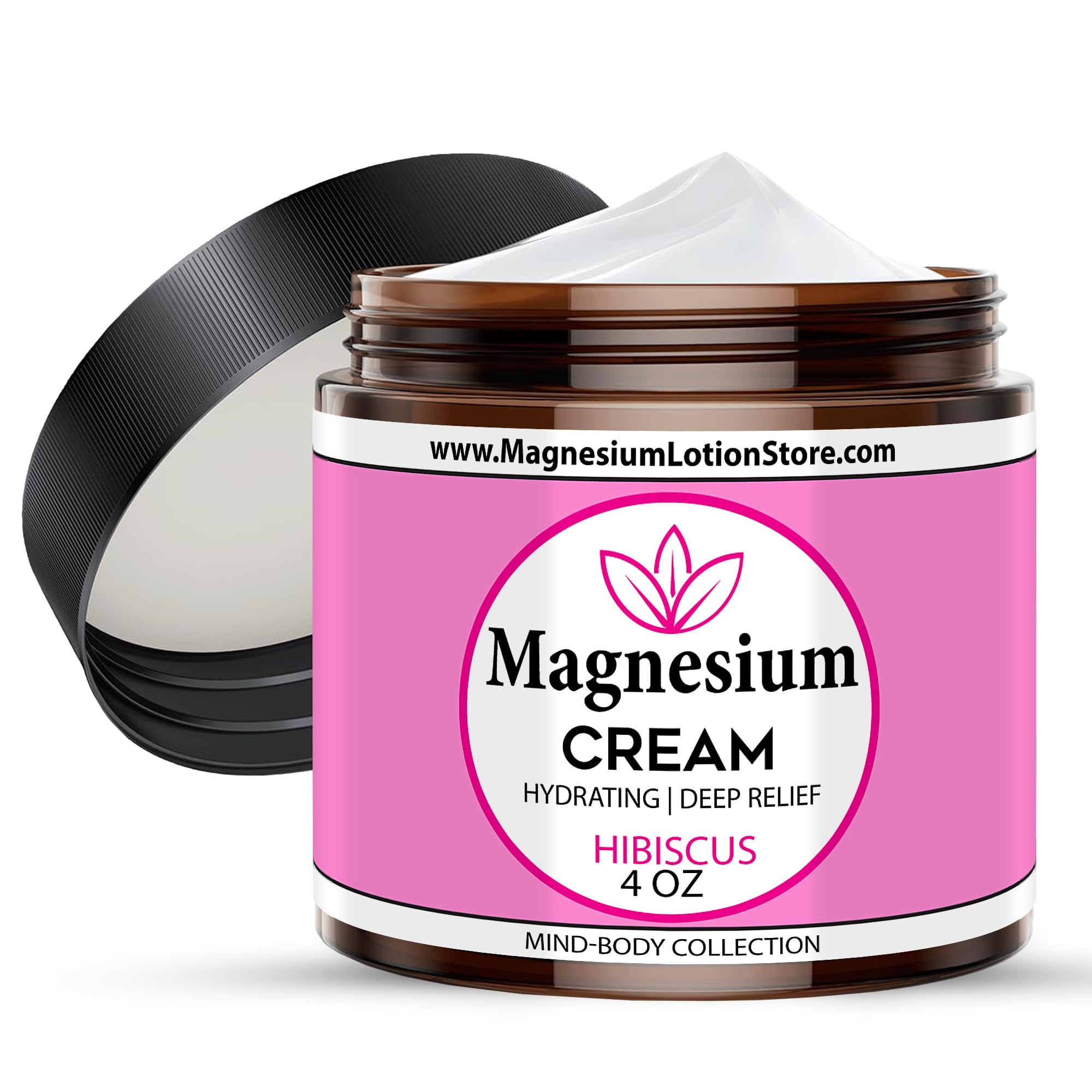 Magnesium Cream with Hibiscus Scent – Sleep & Muscle Relief, 4 oz, USA Made