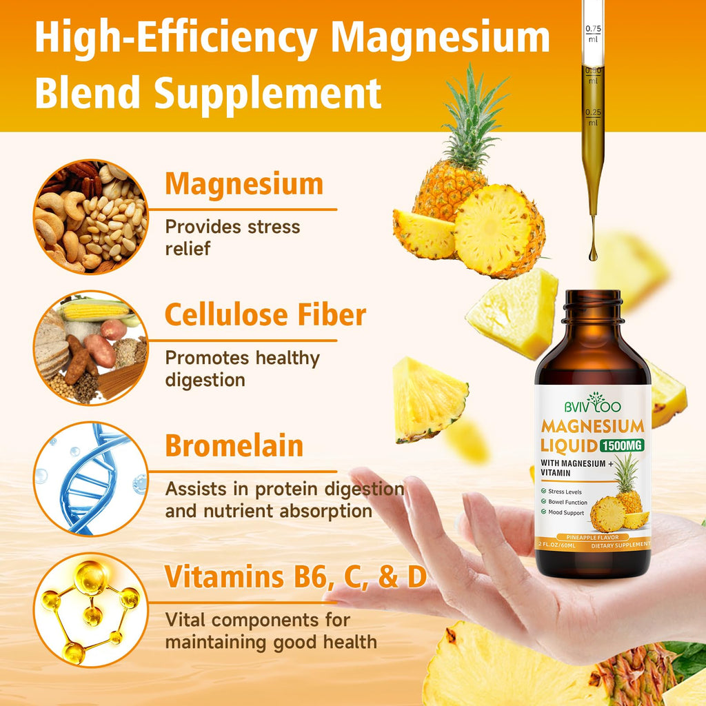 Magnesium Glycinate Liquid Drops – High Absorption, Pineapple Flavor, 2 oz