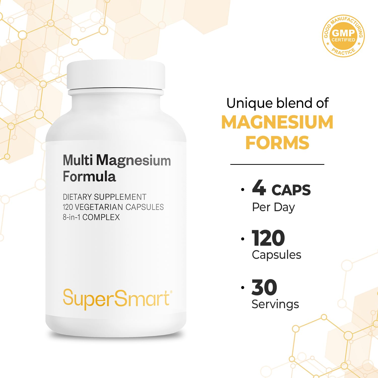 SuperSmart Multi Magnesium Formula (Previously Optimag) - Full Spectrum 8 Active Forms - Fight Magnesium Deficiency | Non-GMO & Gluten Free - 120 Vegetarian Capsules