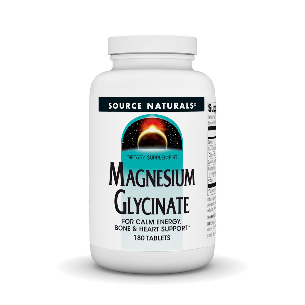 Source Naturals Magnesium Glycinate | Chelated for High Absorption | Calming Energy, Bone & Heart Support* | 200 mg per Serving - 180 Tablets