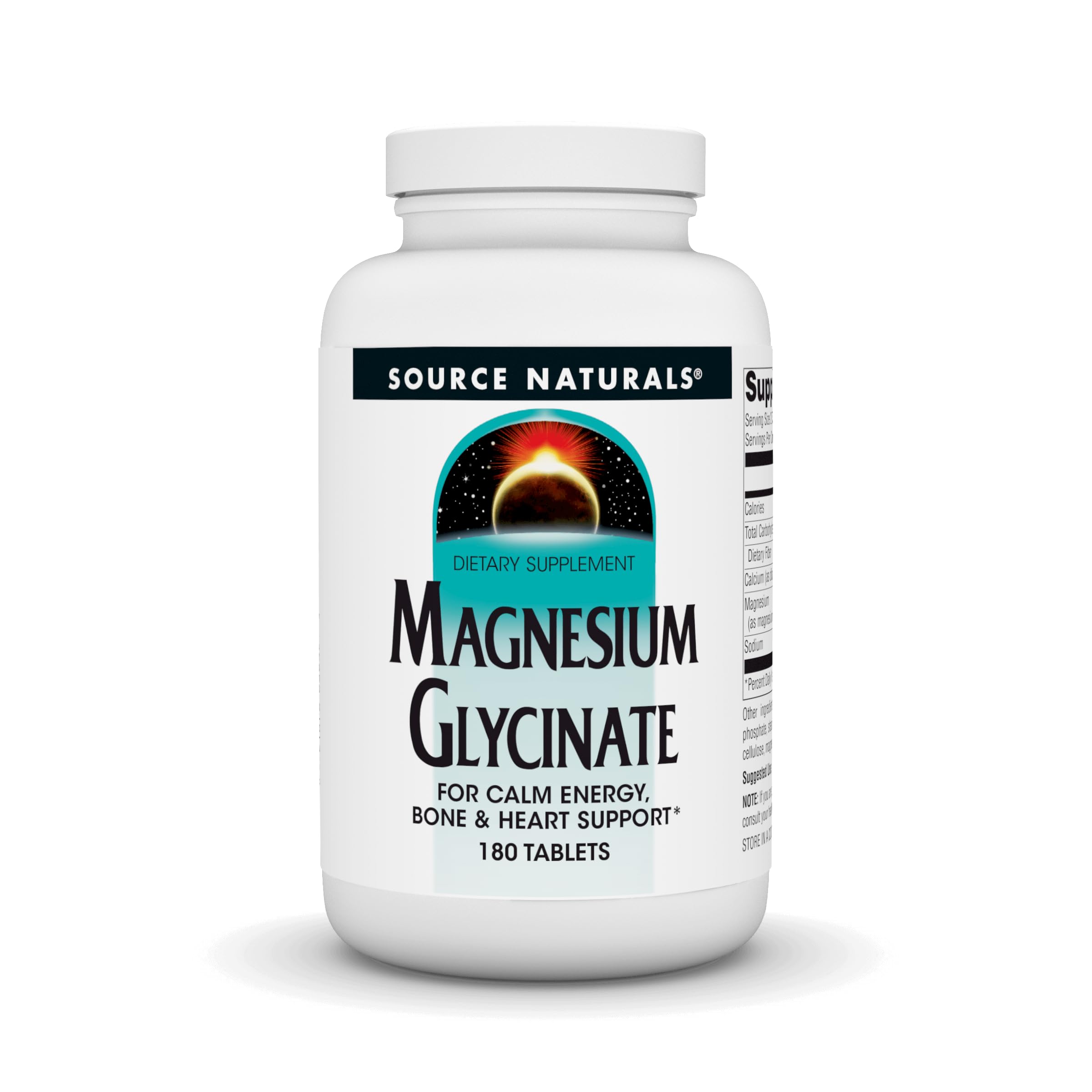 Source Naturals Magnesium Glycinate | Chelated for High Absorption | Calming Energy, Bone & Heart Support* | 200 mg per Serving - 180 Tablets